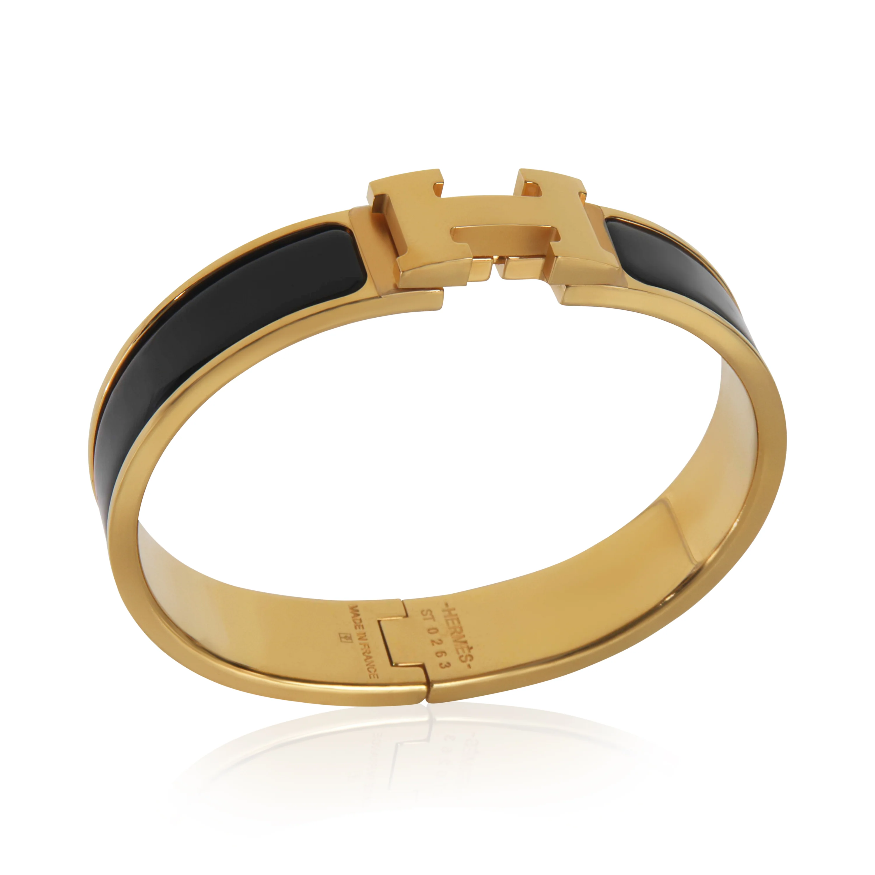 Gold-Plated Clic H In Noir Bracelet - Image 4