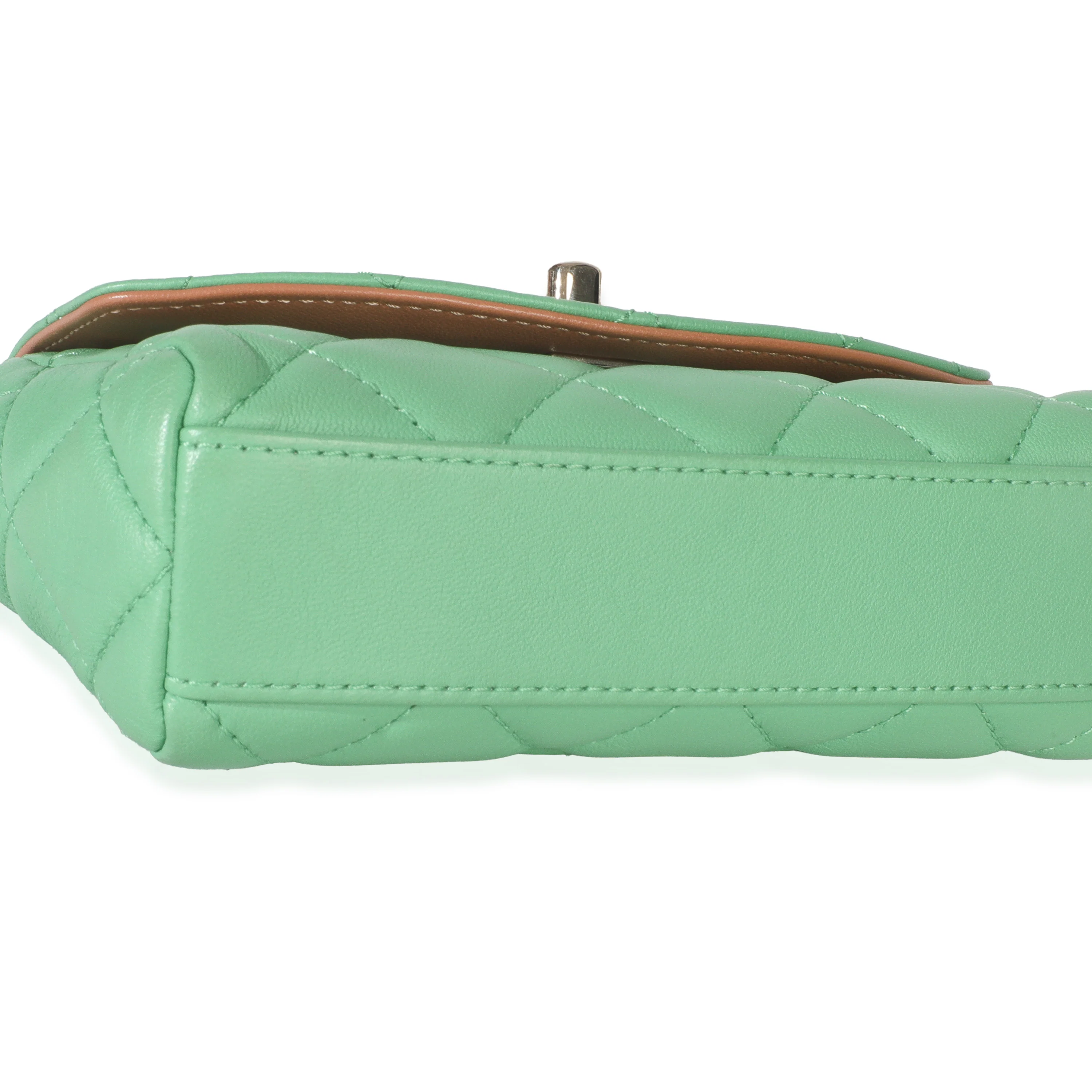 Green Quilted Lambskin Ribbon Chain Mini Flap Bag - Image 6