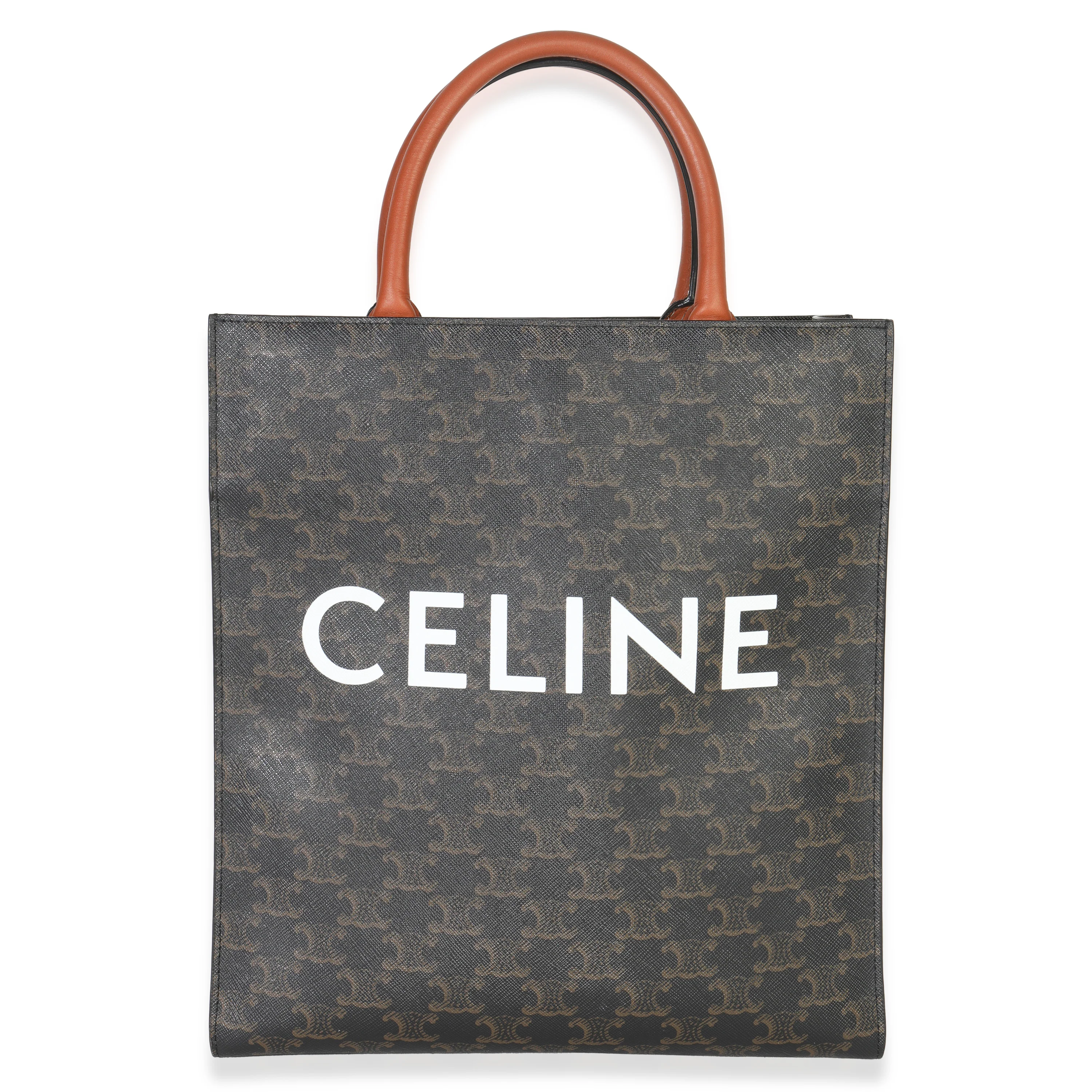 Triomphe Canvas Tan Calfskin Small Vertical Cabas