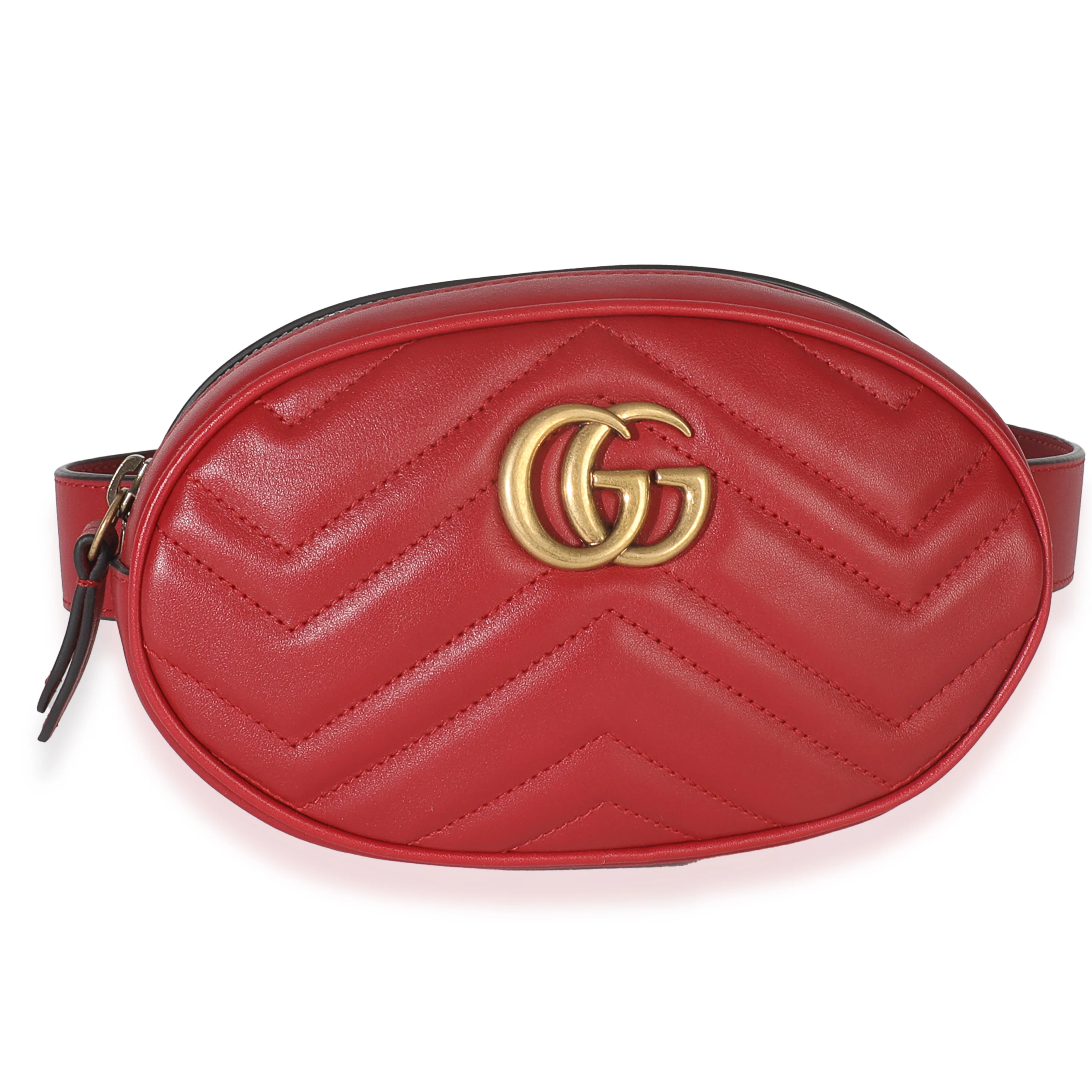 Hibiscus Red Matelasse Calfskin GG Marmont Belt Bag 85/34