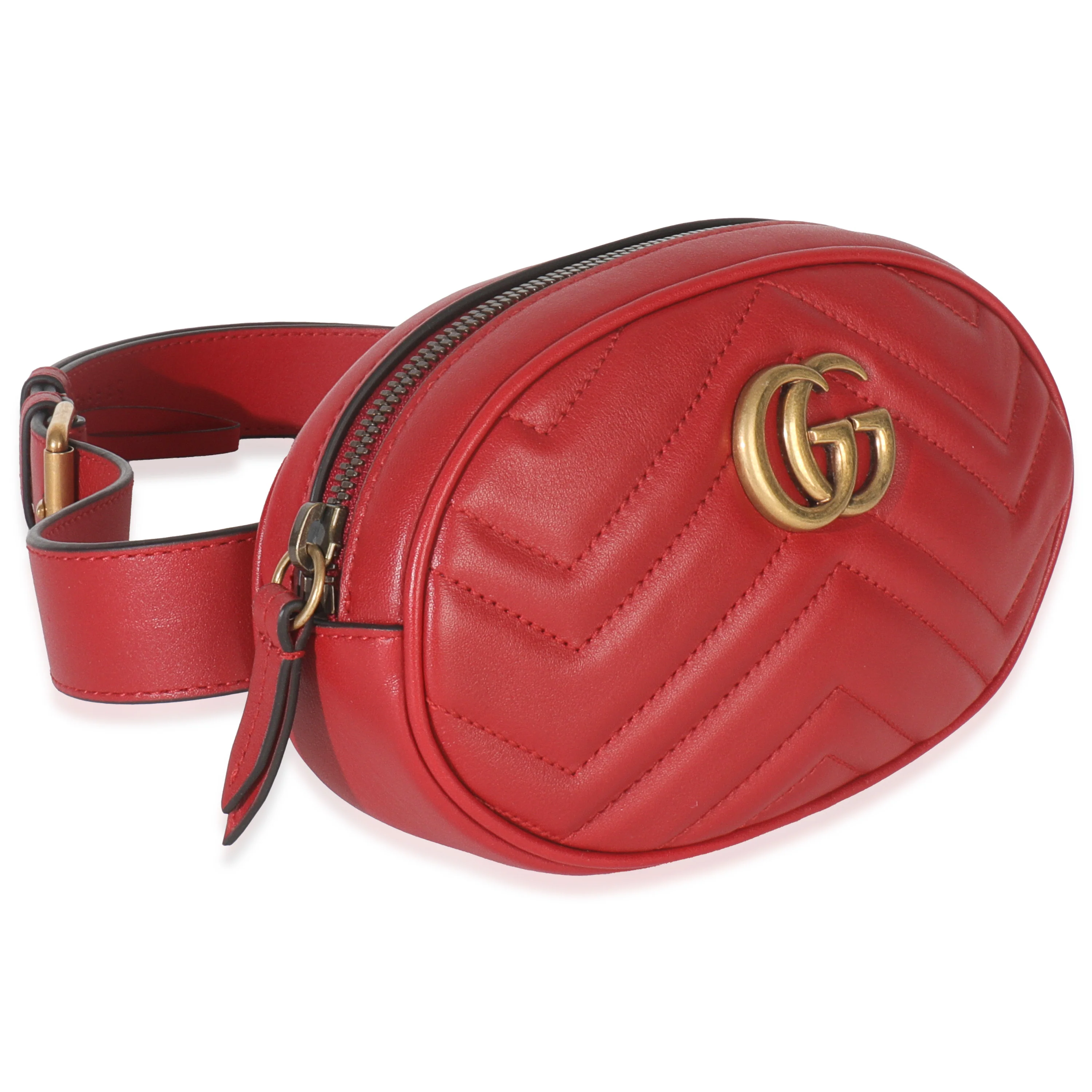Hibiscus Red Matelasse Calfskin GG Marmont Belt Bag 85/34 - Image 3