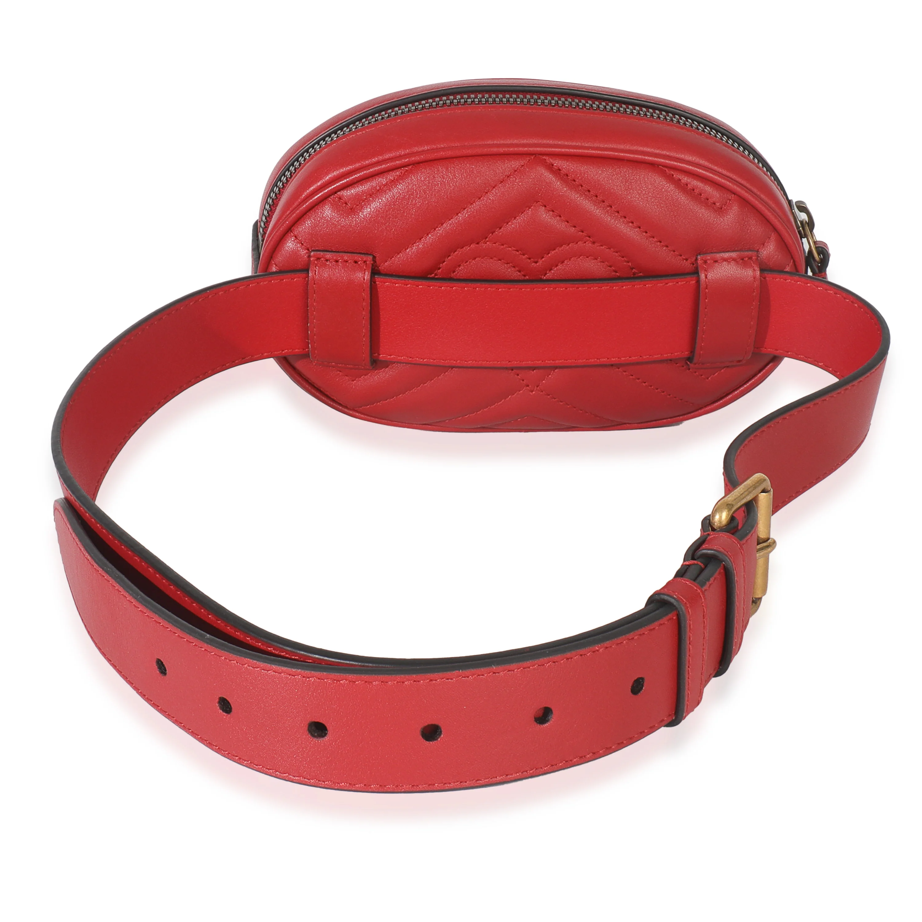 Hibiscus Red Matelasse Calfskin GG Marmont Belt Bag 85/34 - Image 4
