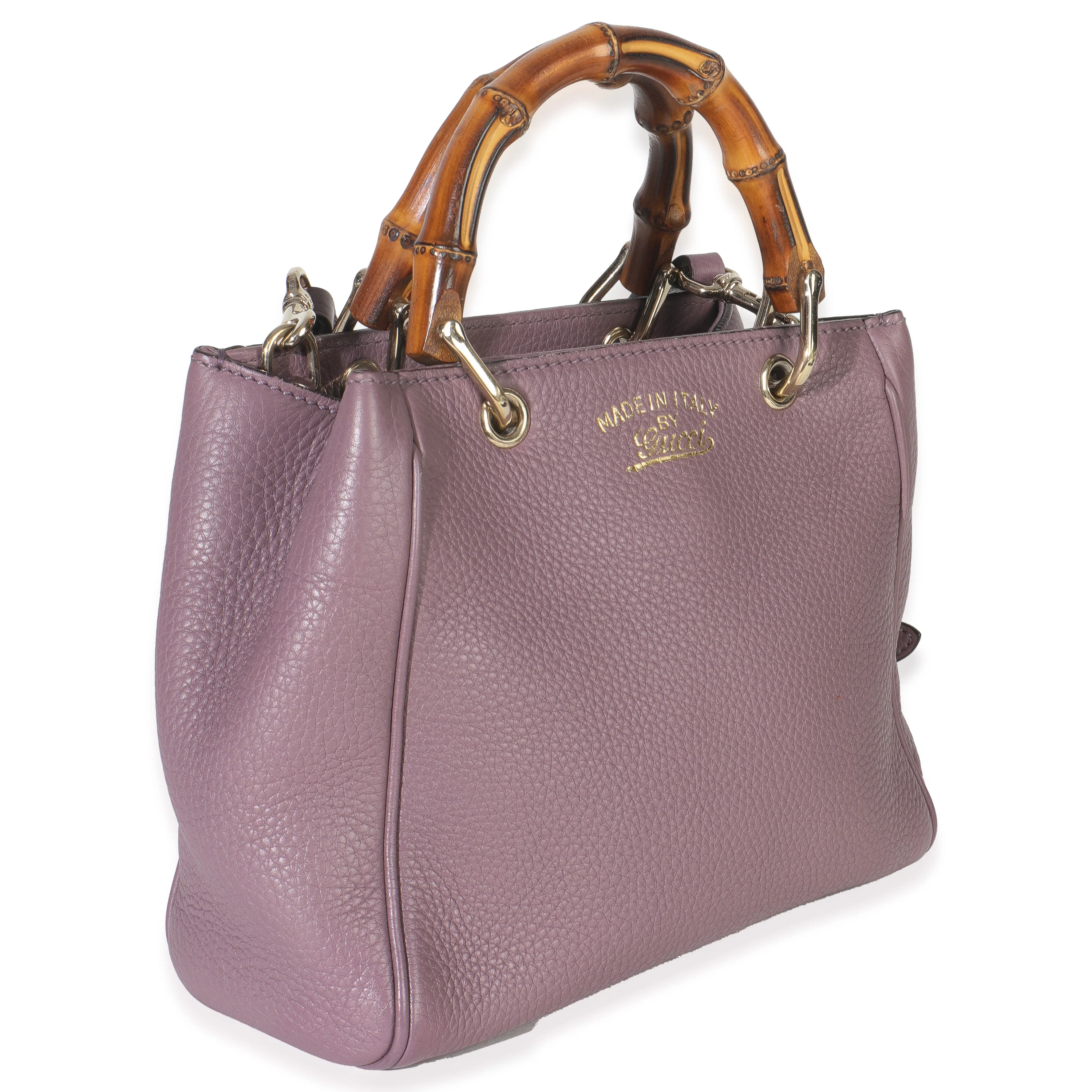Purple Pebbled Calfskin Mini Bamboo Shopper - Image 3