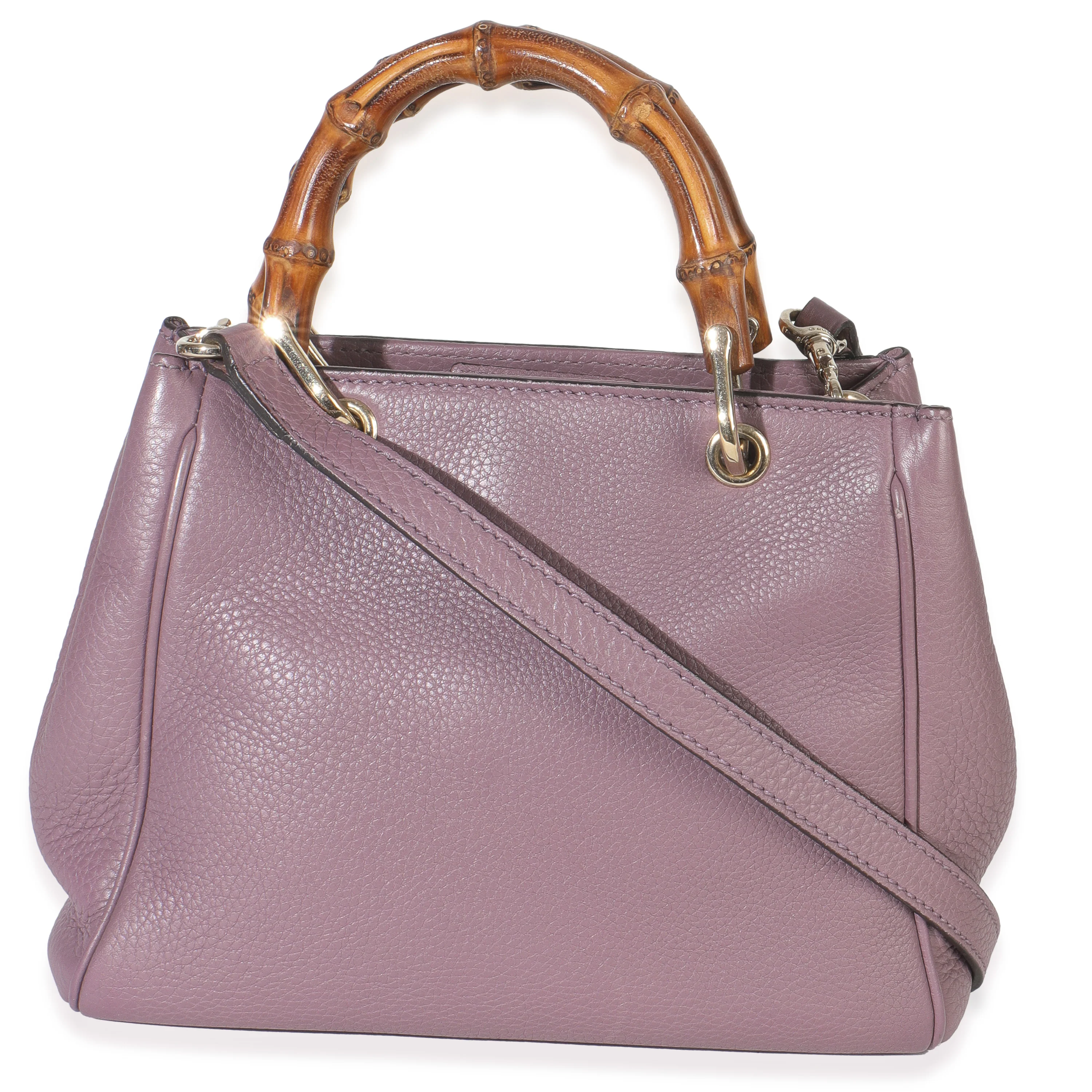Purple Pebbled Calfskin Mini Bamboo Shopper - Image 4
