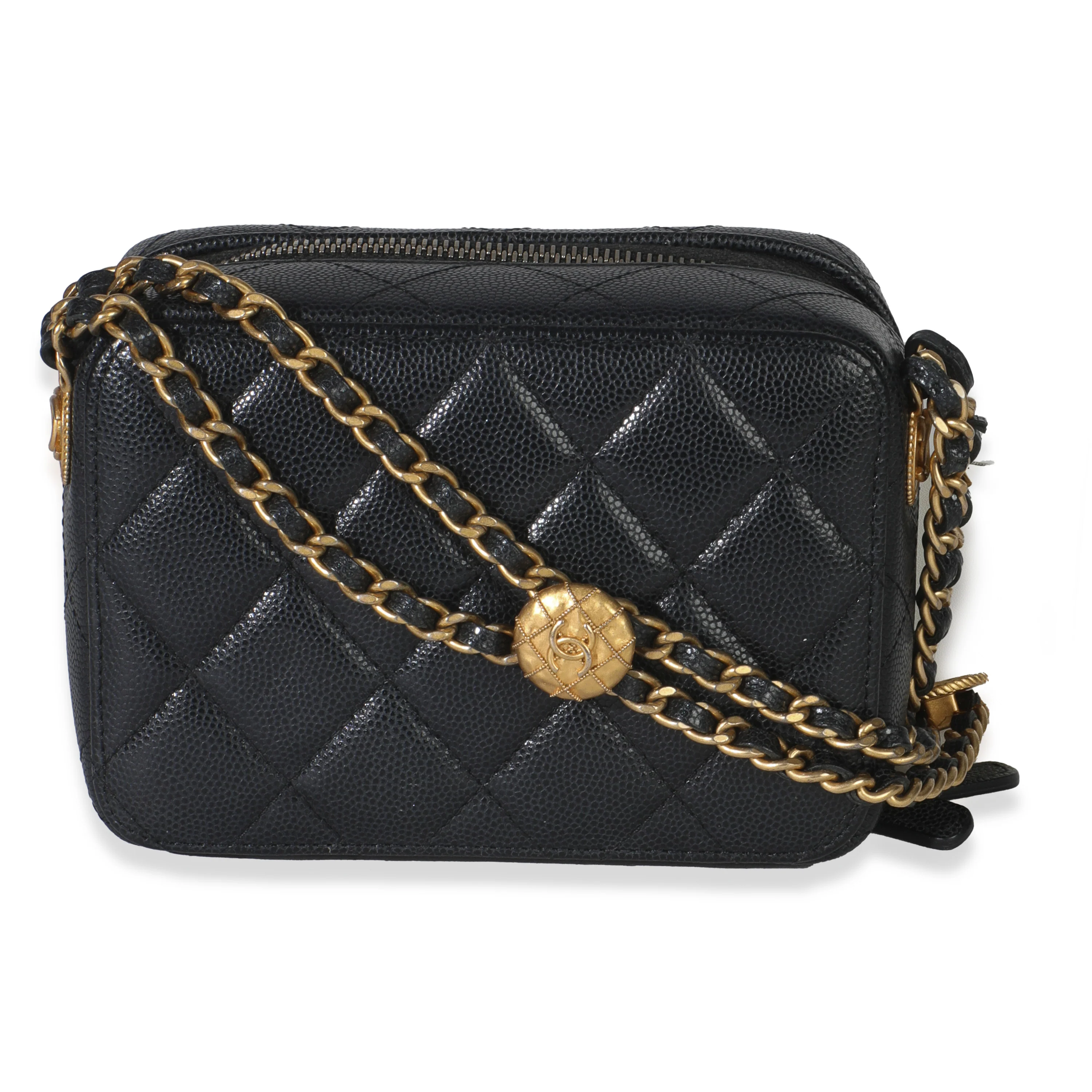 Black Quilted Twist Your Buttons Clutch With Chain - Image 4