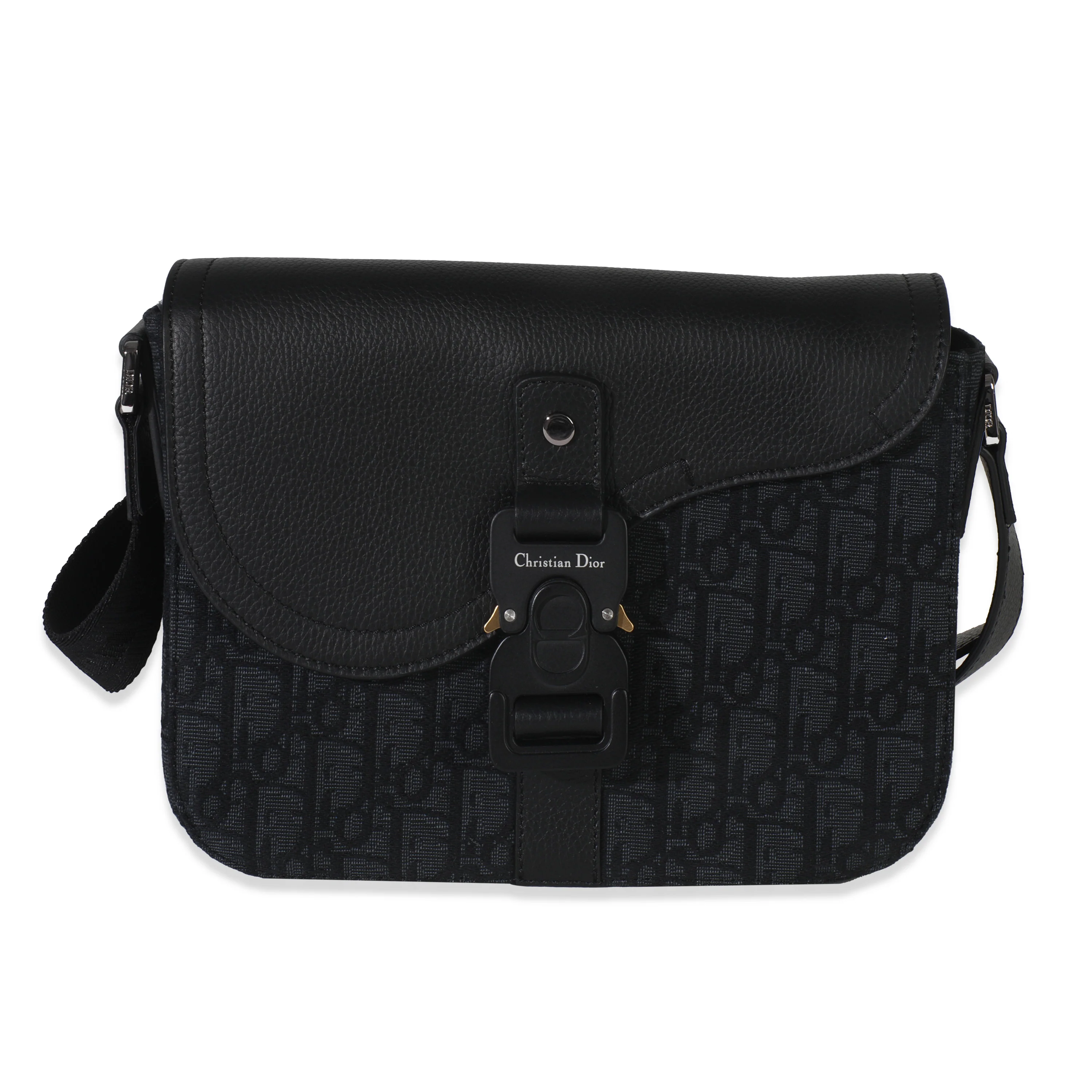 Black Oblique Canvas Small Saddle Messenger Bag