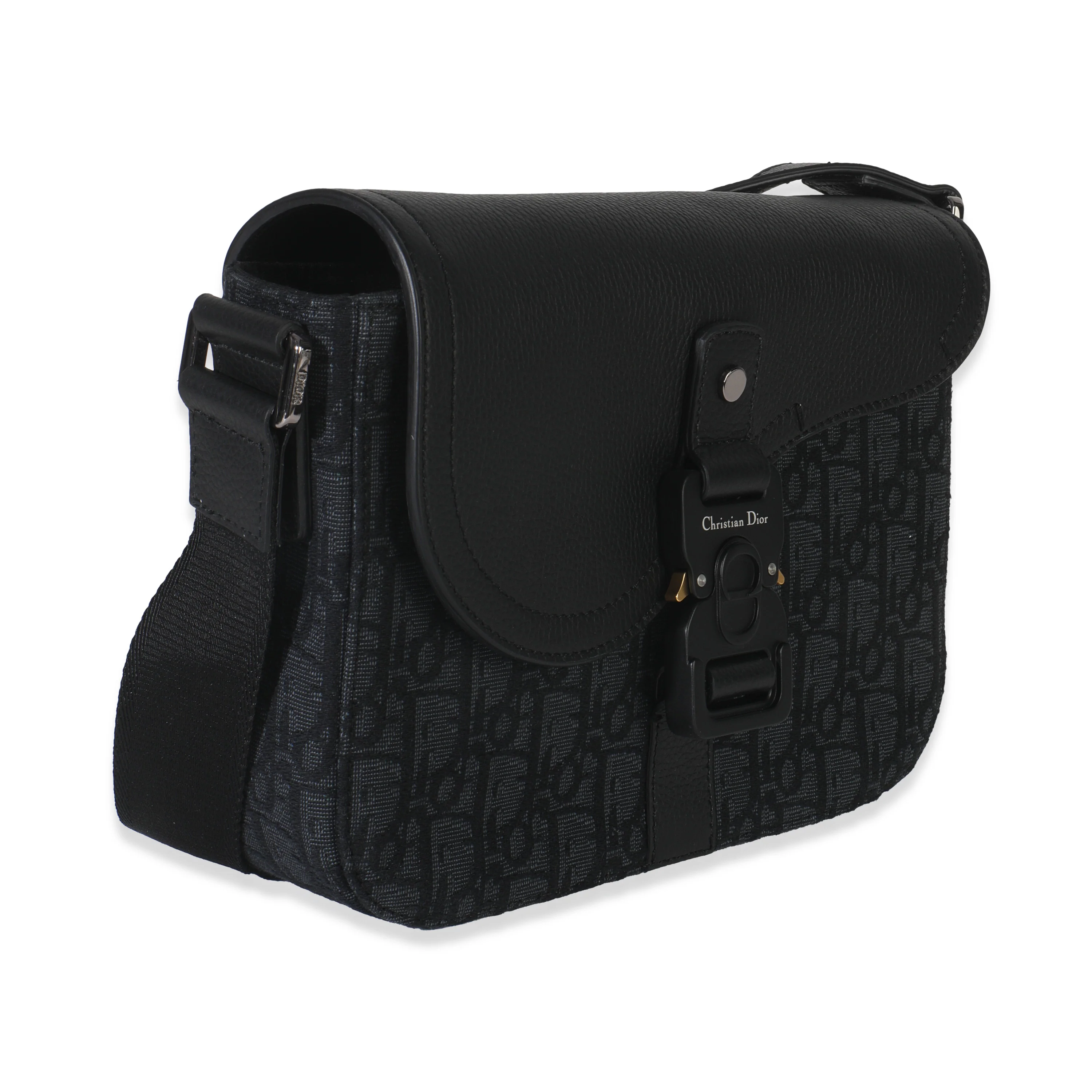Black Oblique Canvas Small Saddle Messenger Bag - Image 3