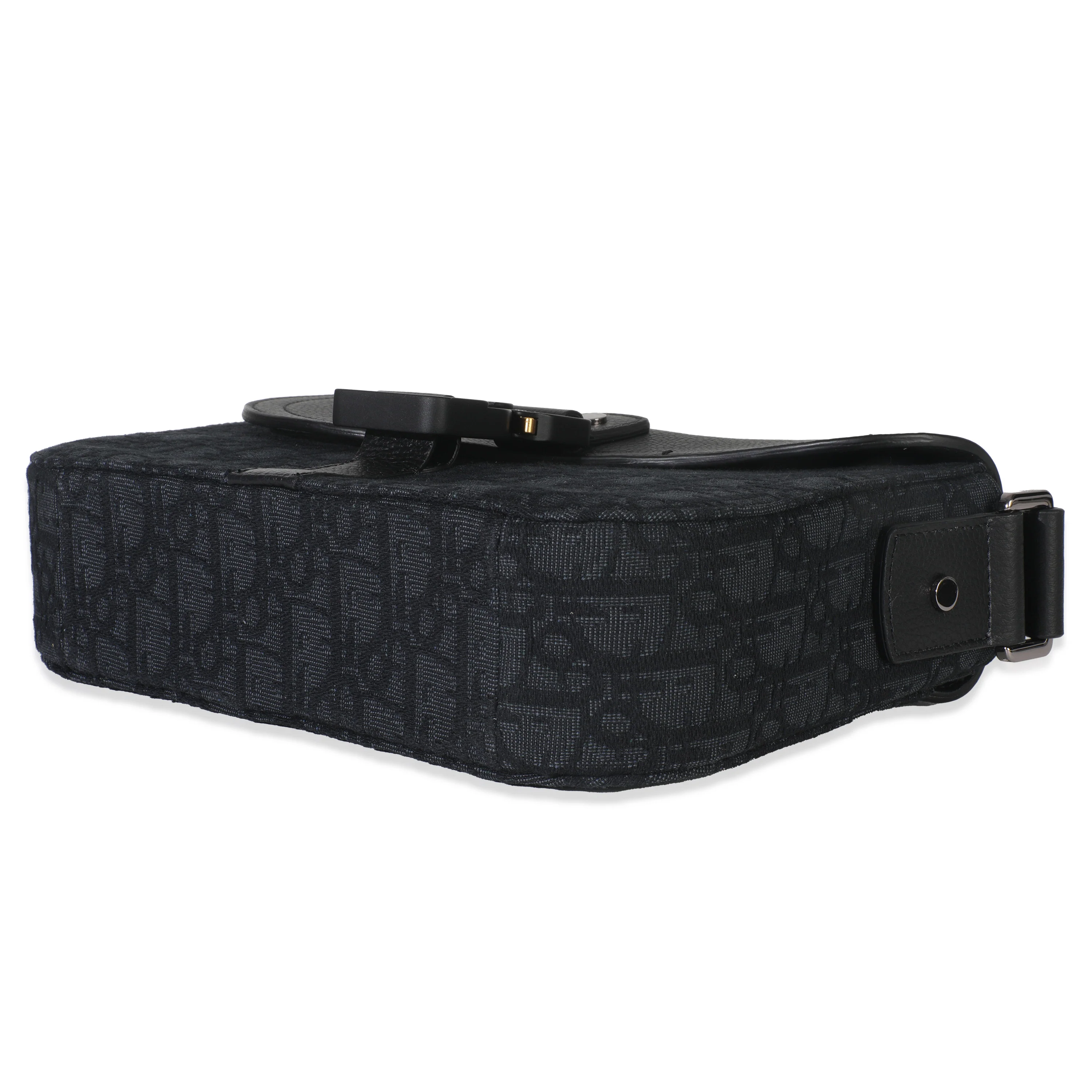 Black Oblique Canvas Small Saddle Messenger Bag - Image 5