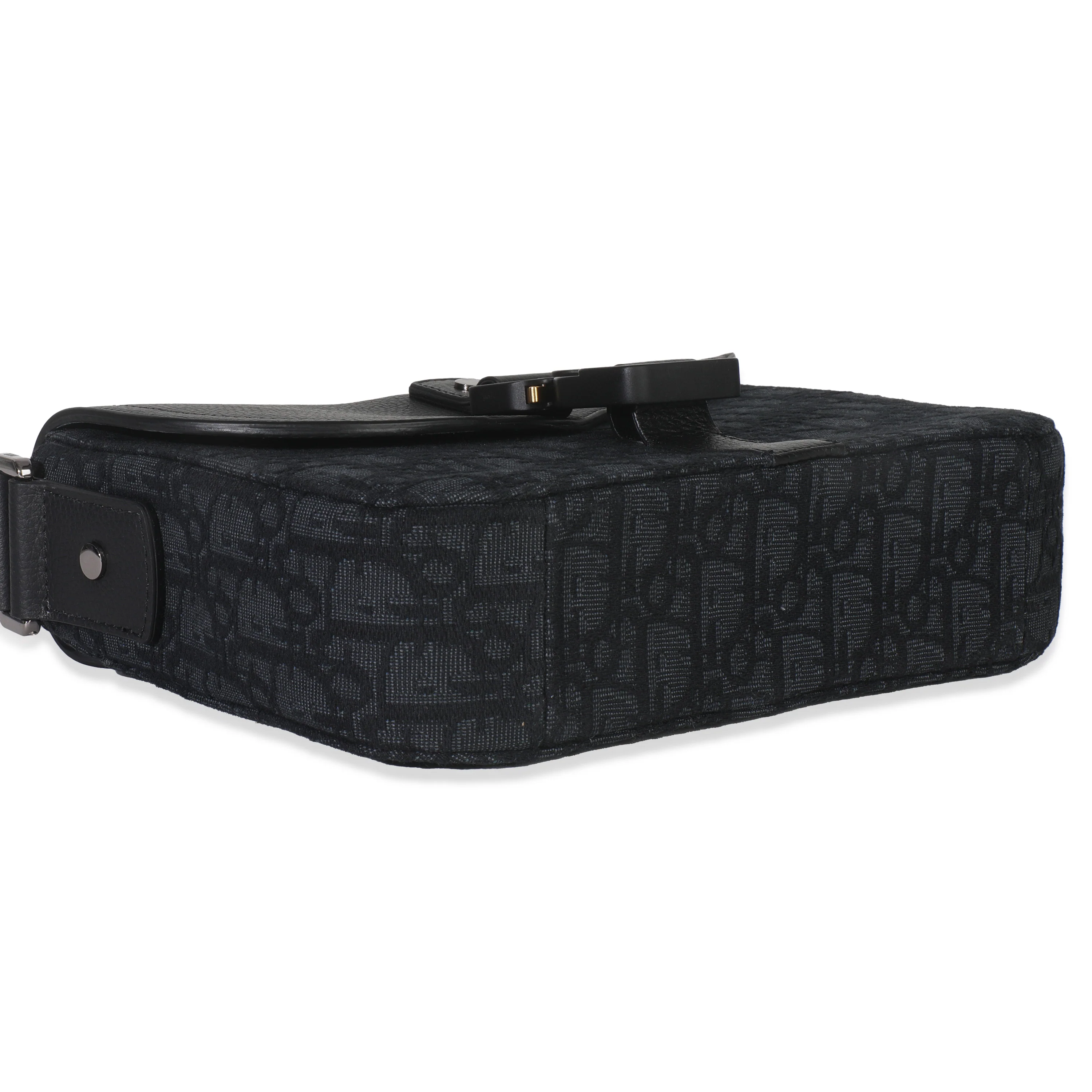 Black Oblique Canvas Small Saddle Messenger Bag - Image 7