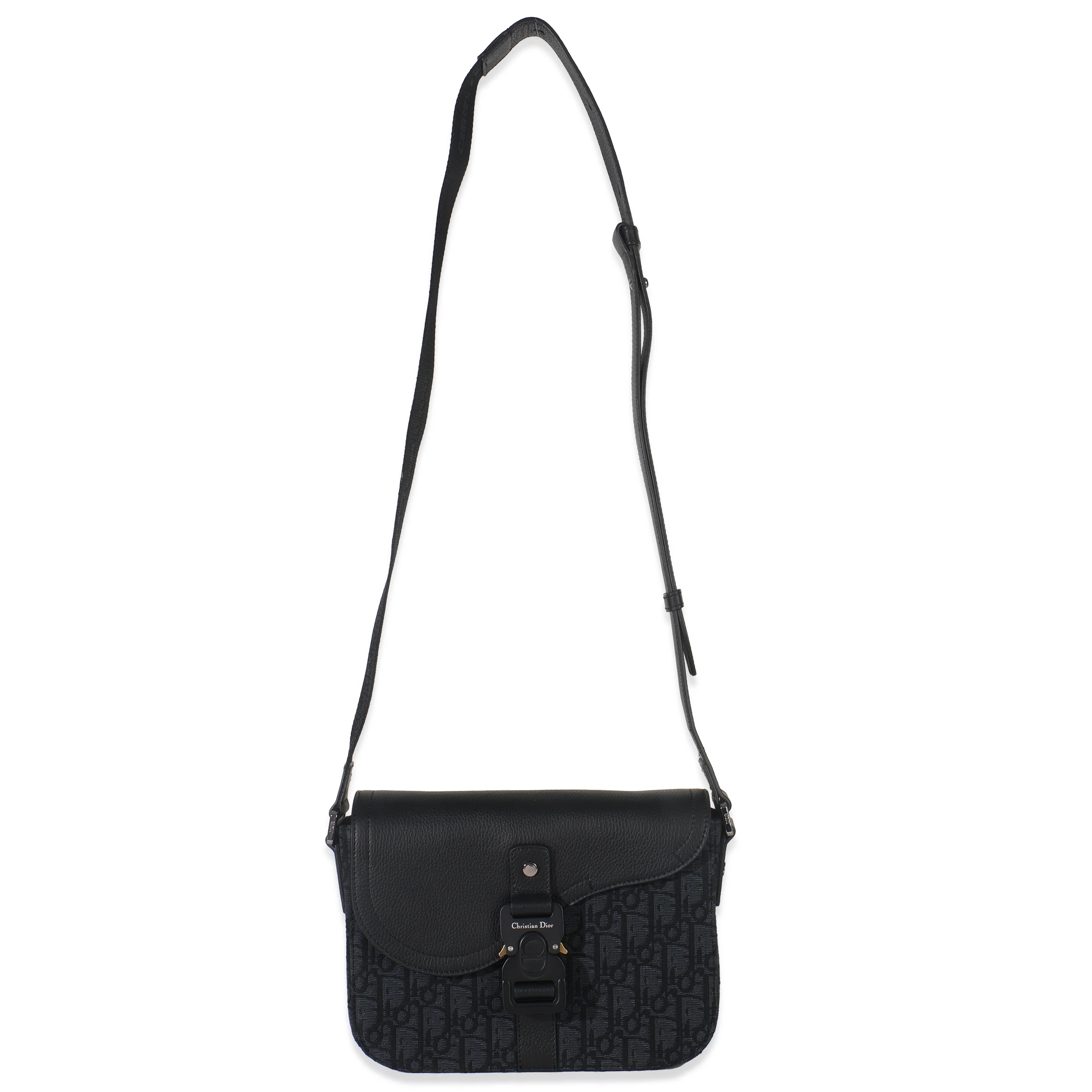 Black Oblique Canvas Small Saddle Messenger Bag - Image 8