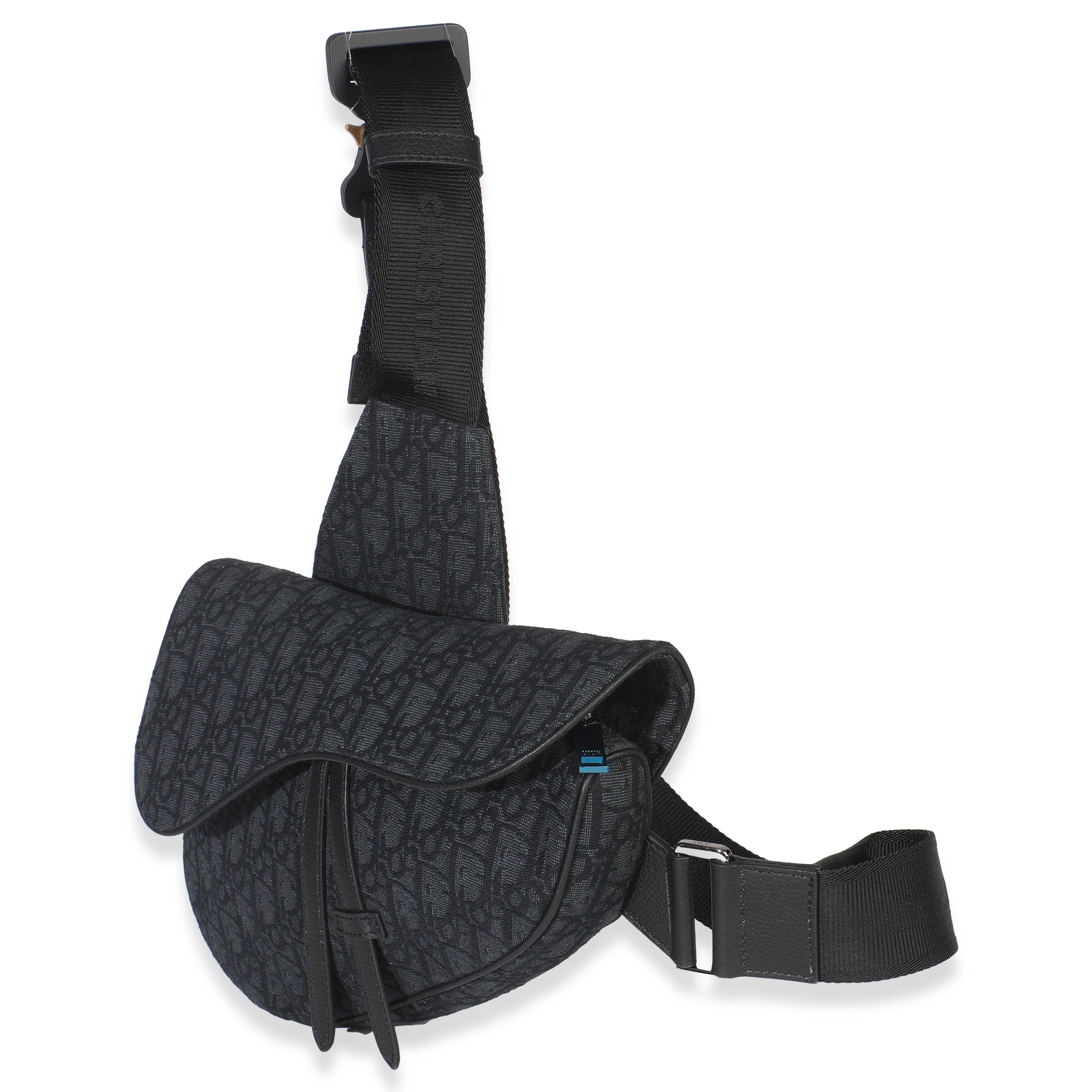 Black Oblique Jacquard Canvas Saddle Bag - Image 2