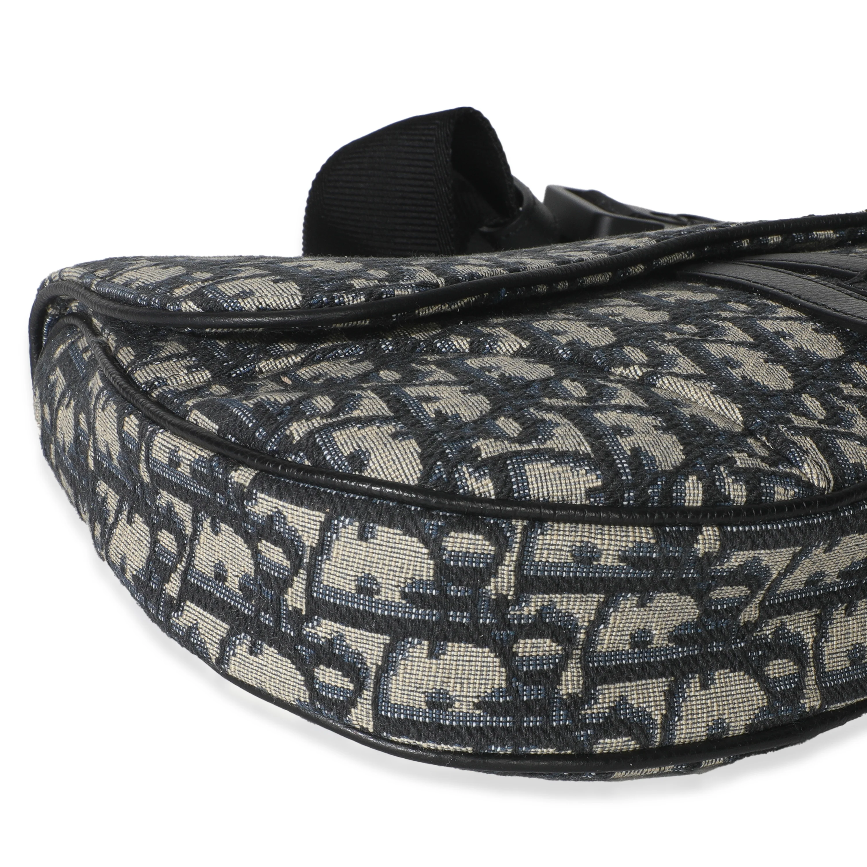 Beige Navy Jacquard Canvas Saddle Bag - Image 4