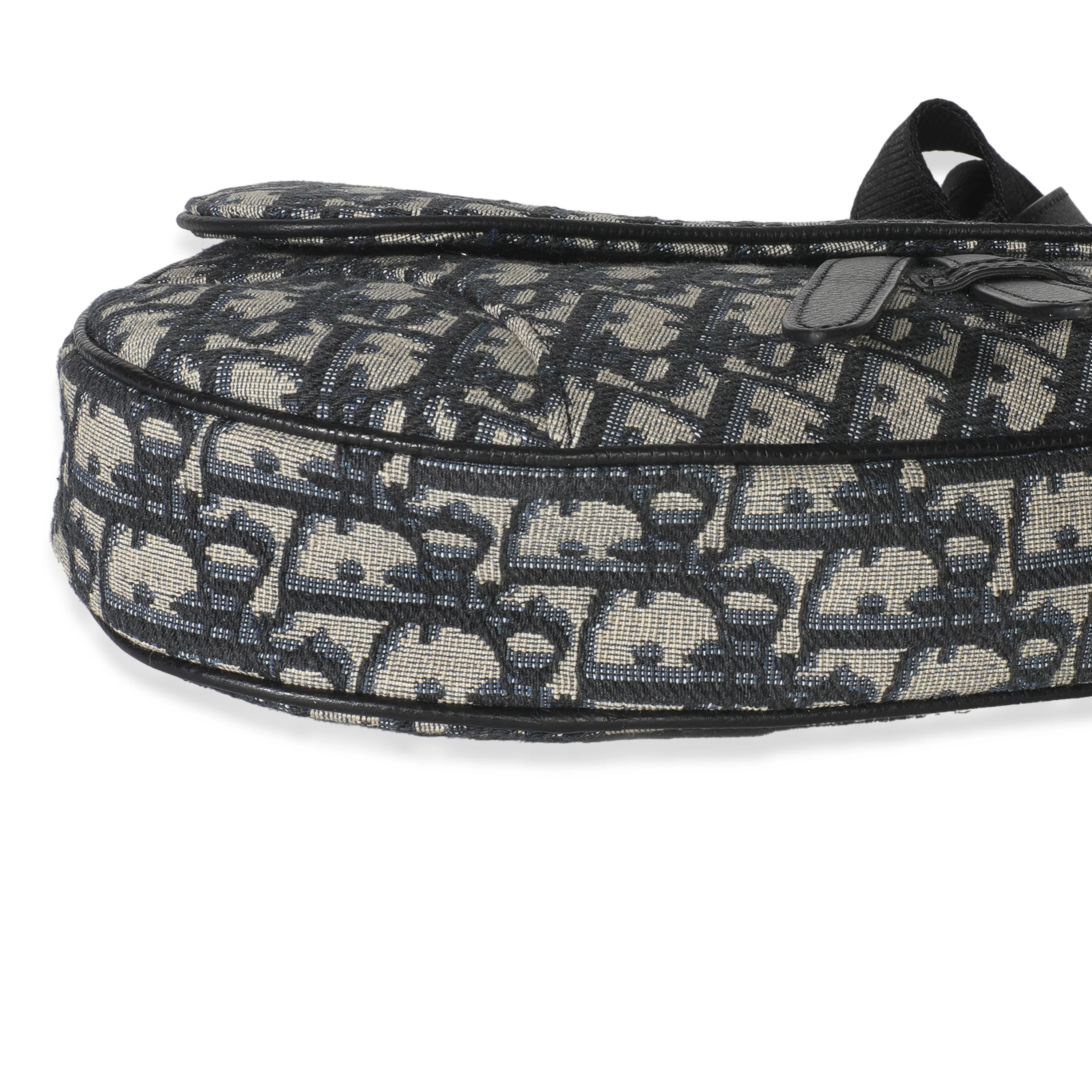 Beige Navy Jacquard Canvas Saddle Bag - Image 5