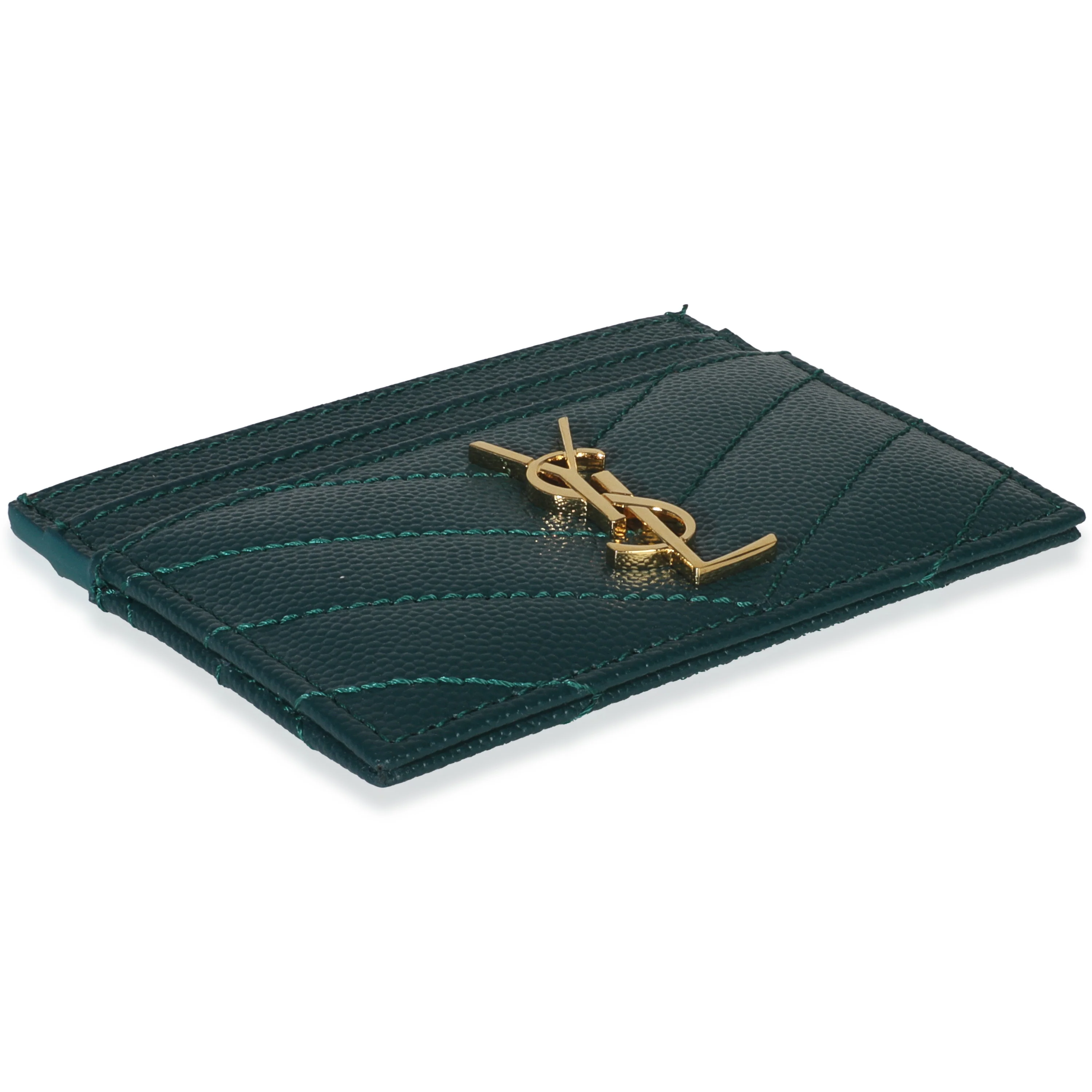 Petrol Green Grain De Poudre Matelasse Cassandre Card Case - Image 4