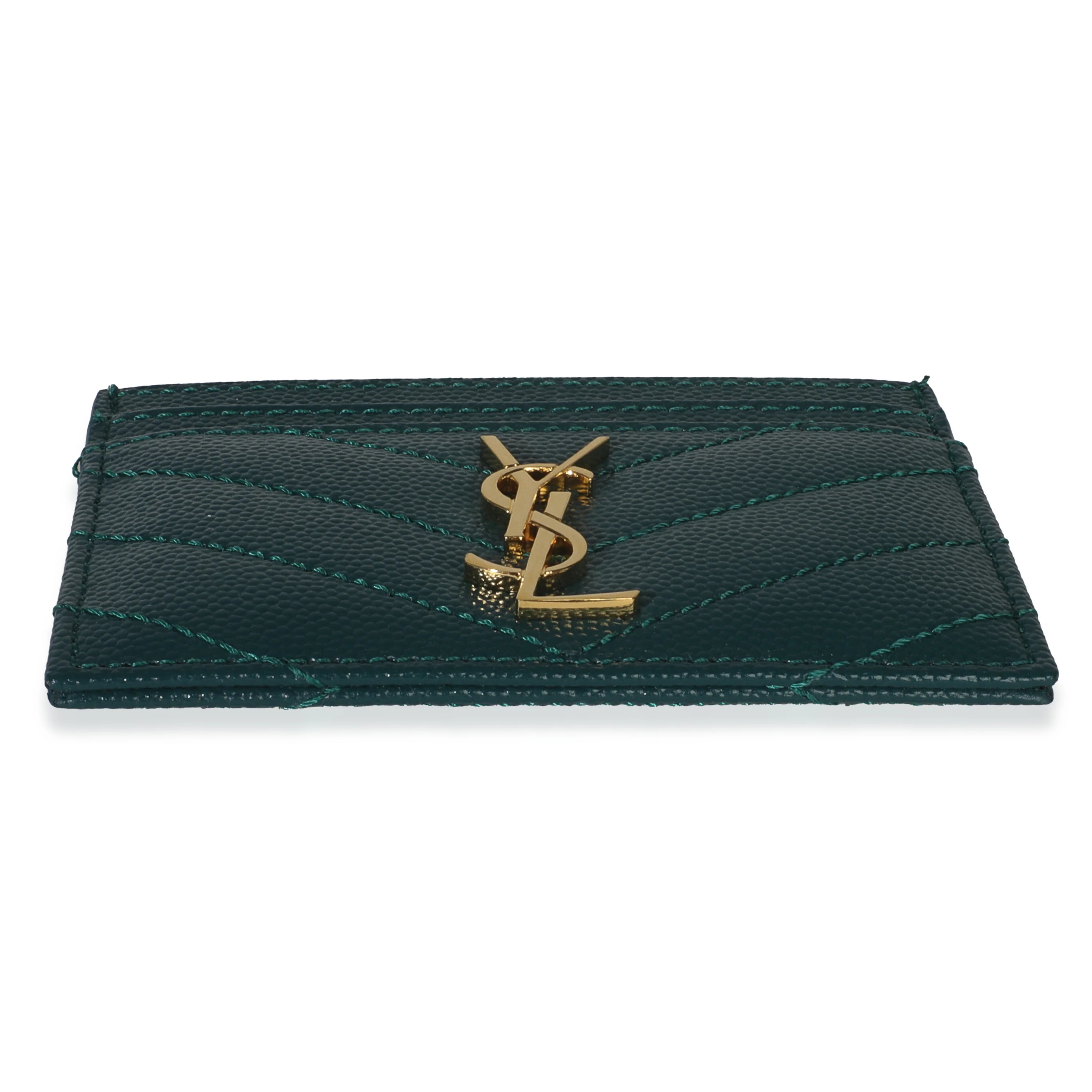 Petrol Green Grain De Poudre Matelasse Cassandre Card Case - Image 3