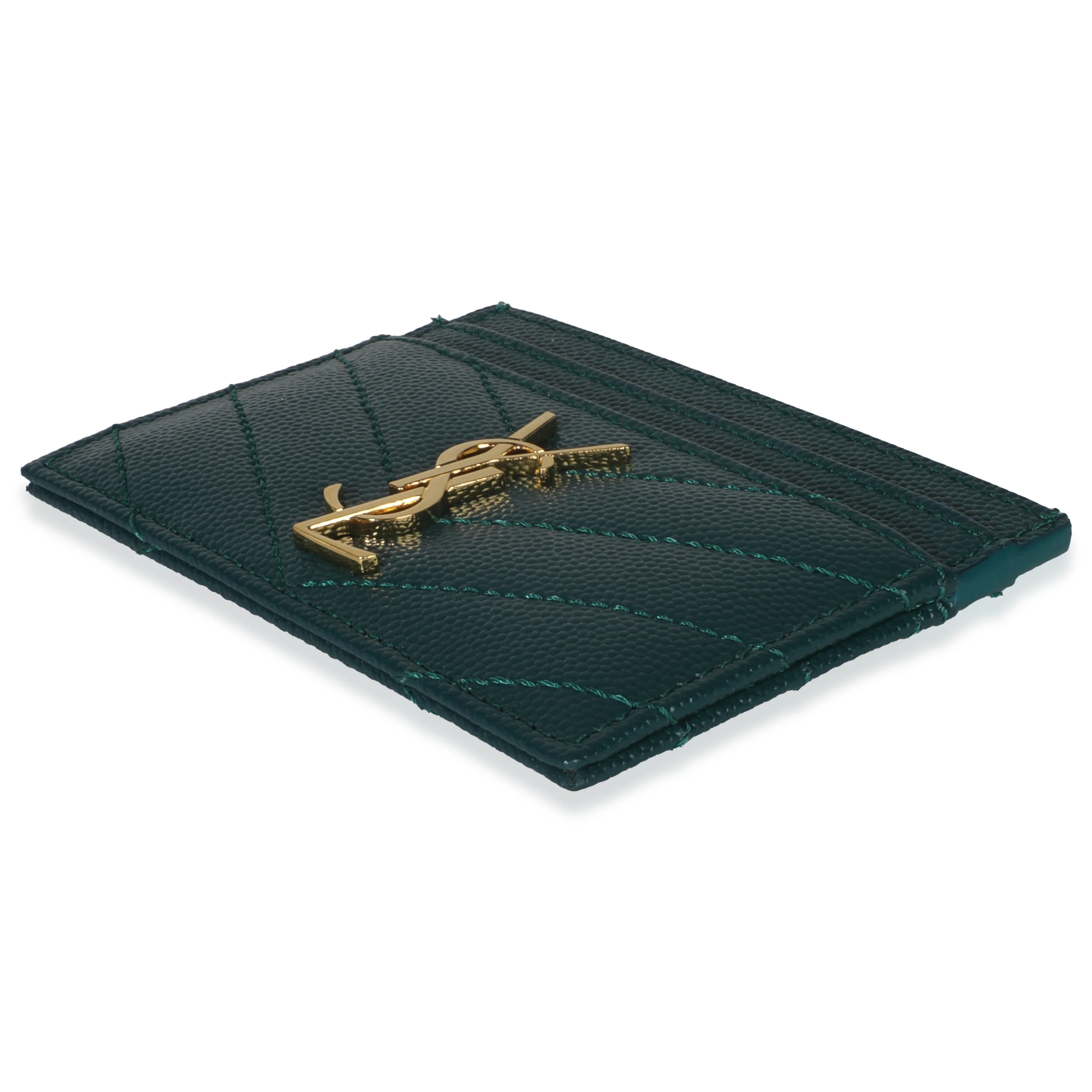 Petrol Green Grain De Poudre Matelasse Cassandre Card Case - Image 5