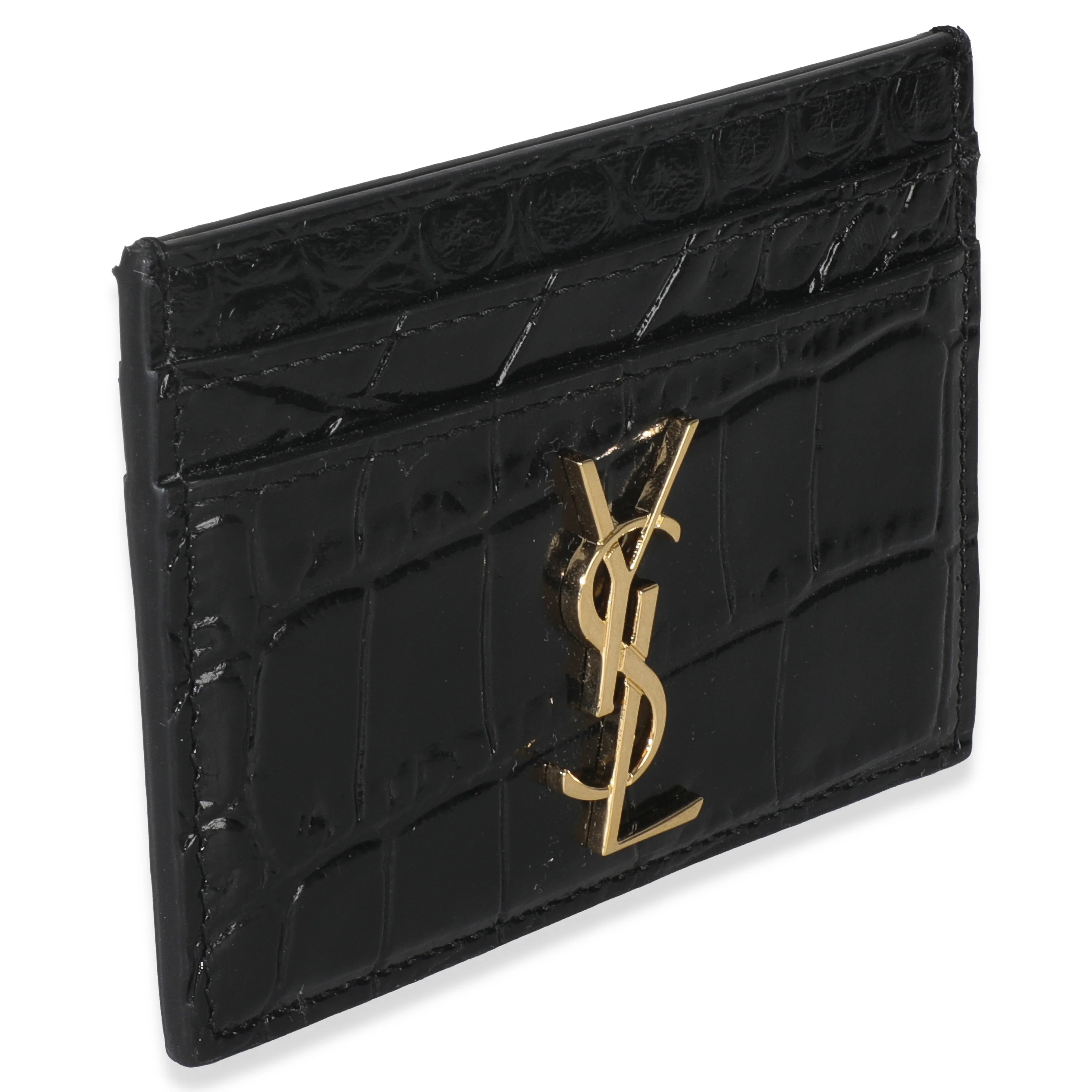 Black Croc Embossed Calfskin Logo Card Holder - Image 3