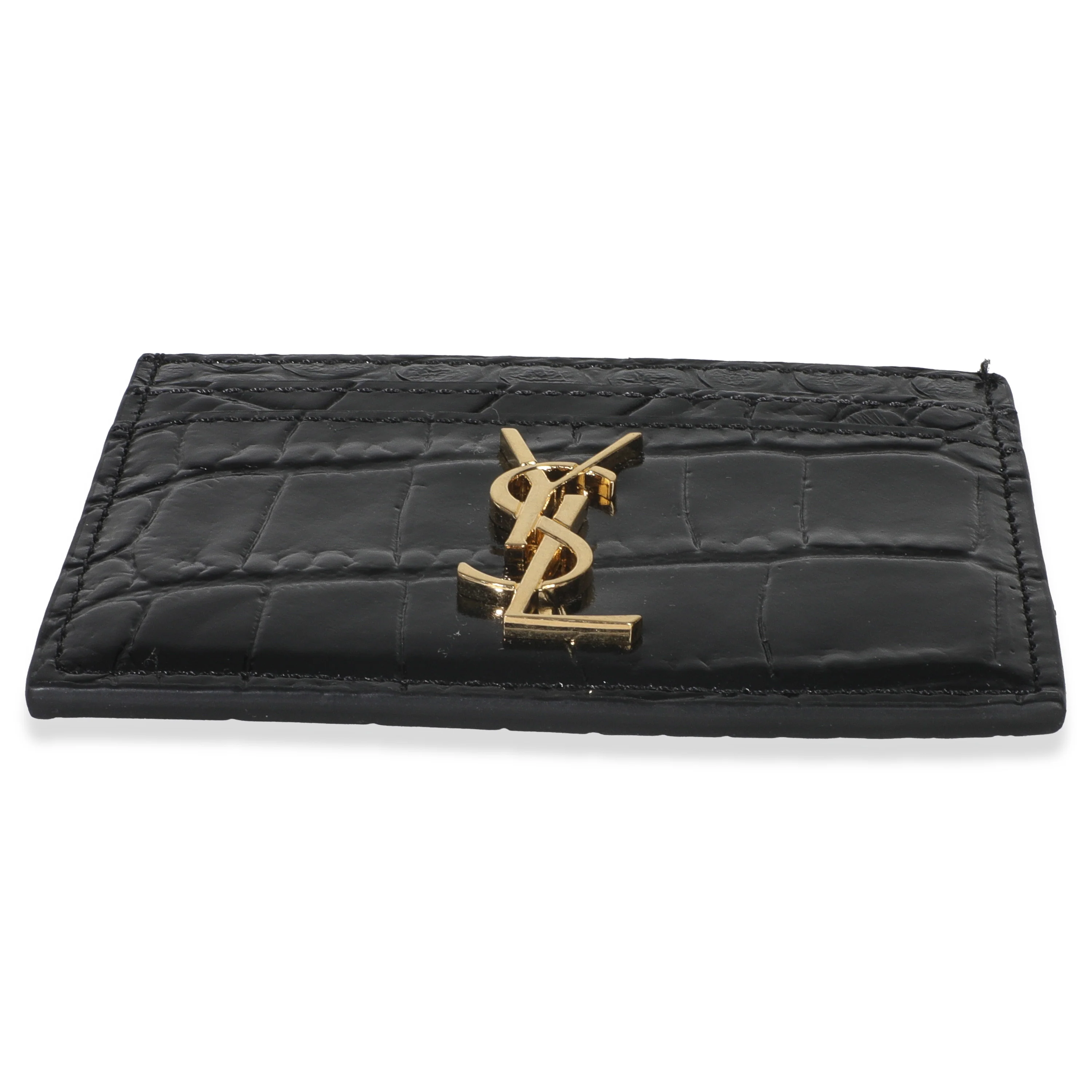 Black Croc Embossed Calfskin Logo Card Holder - Image 5