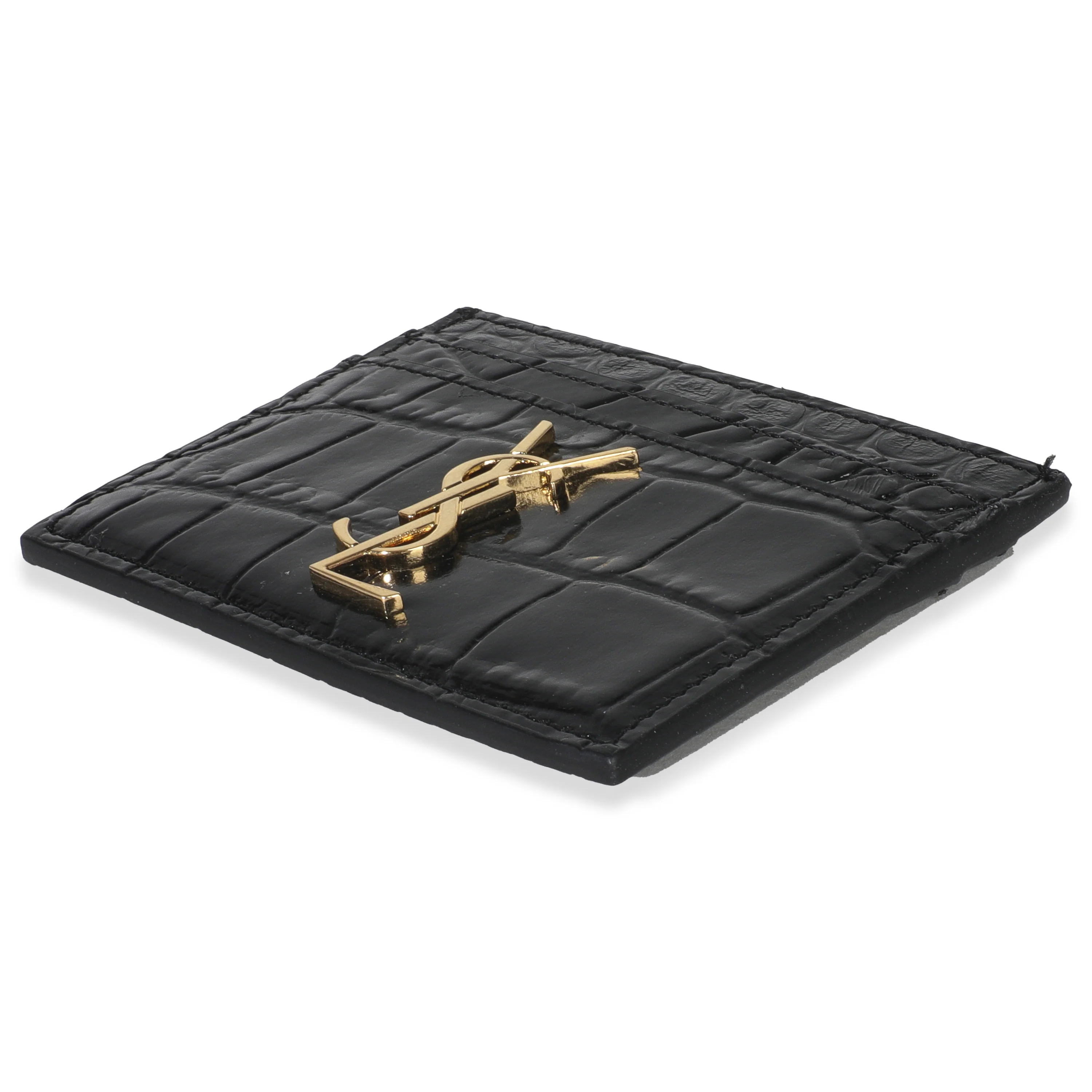 Black Croc Embossed Calfskin Logo Card Holder - Image 7