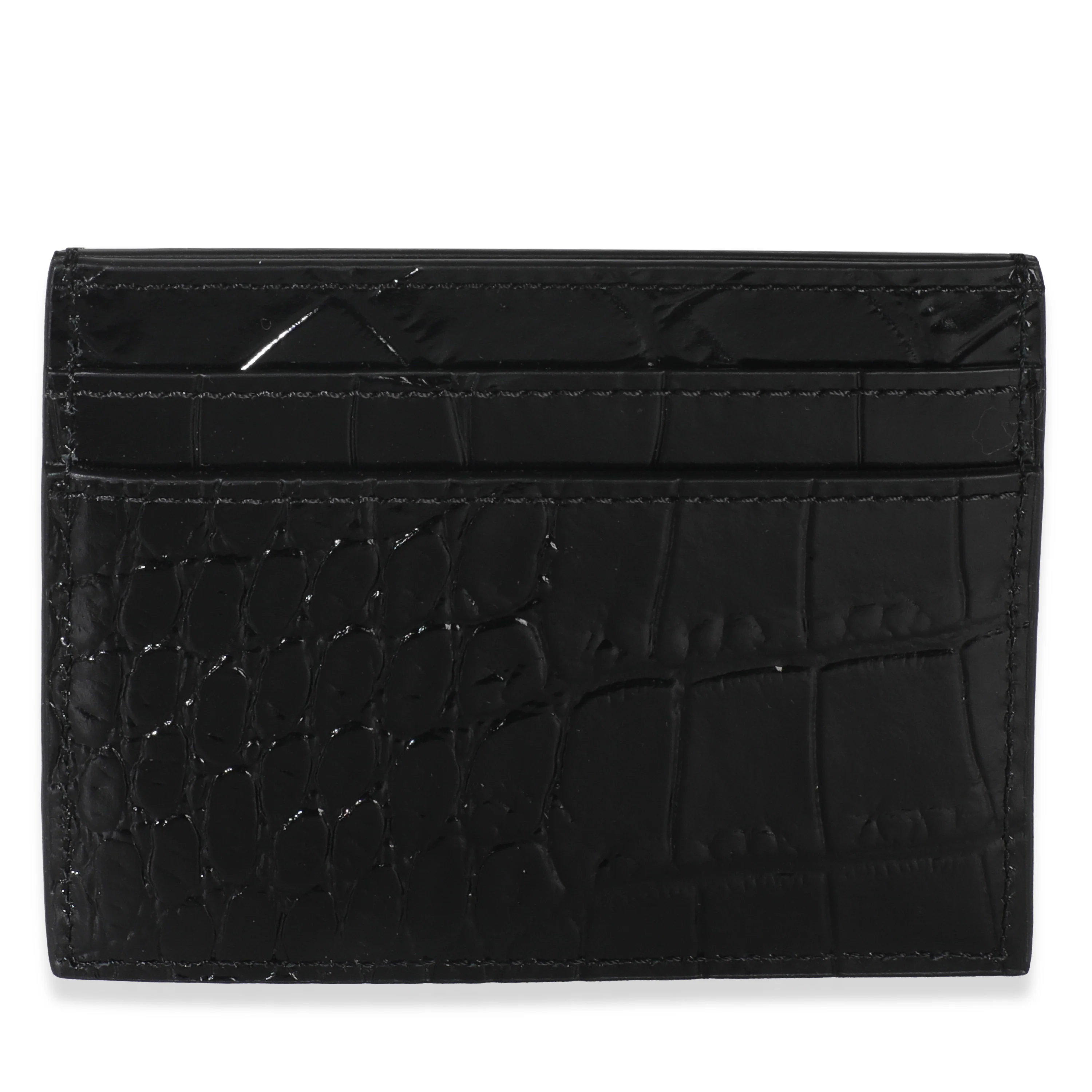 Black Croc Embossed Calfskin Logo Card Holder - Image 3