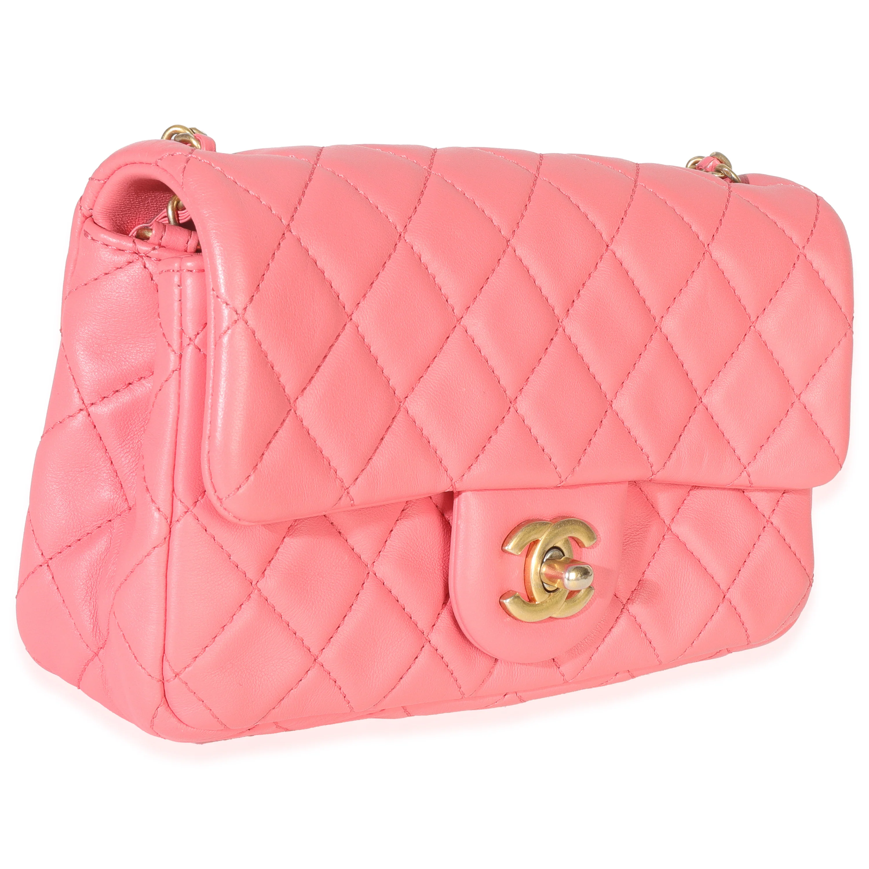 Pink Quilted Lambskin Pearl Crush Mini Rectangular Flap Bag - Image 3