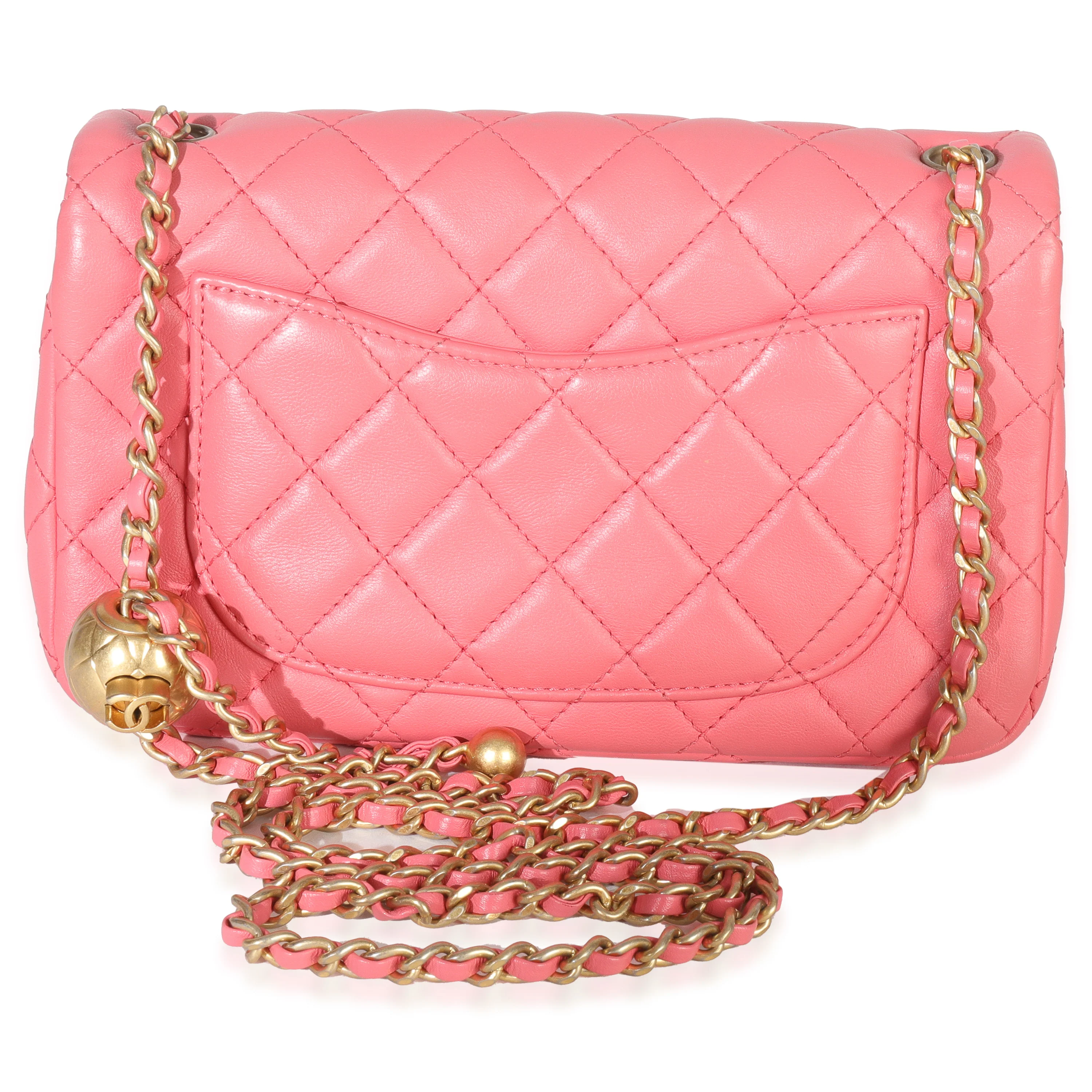 Pink Quilted Lambskin Pearl Crush Mini Rectangular Flap Bag - Image 4