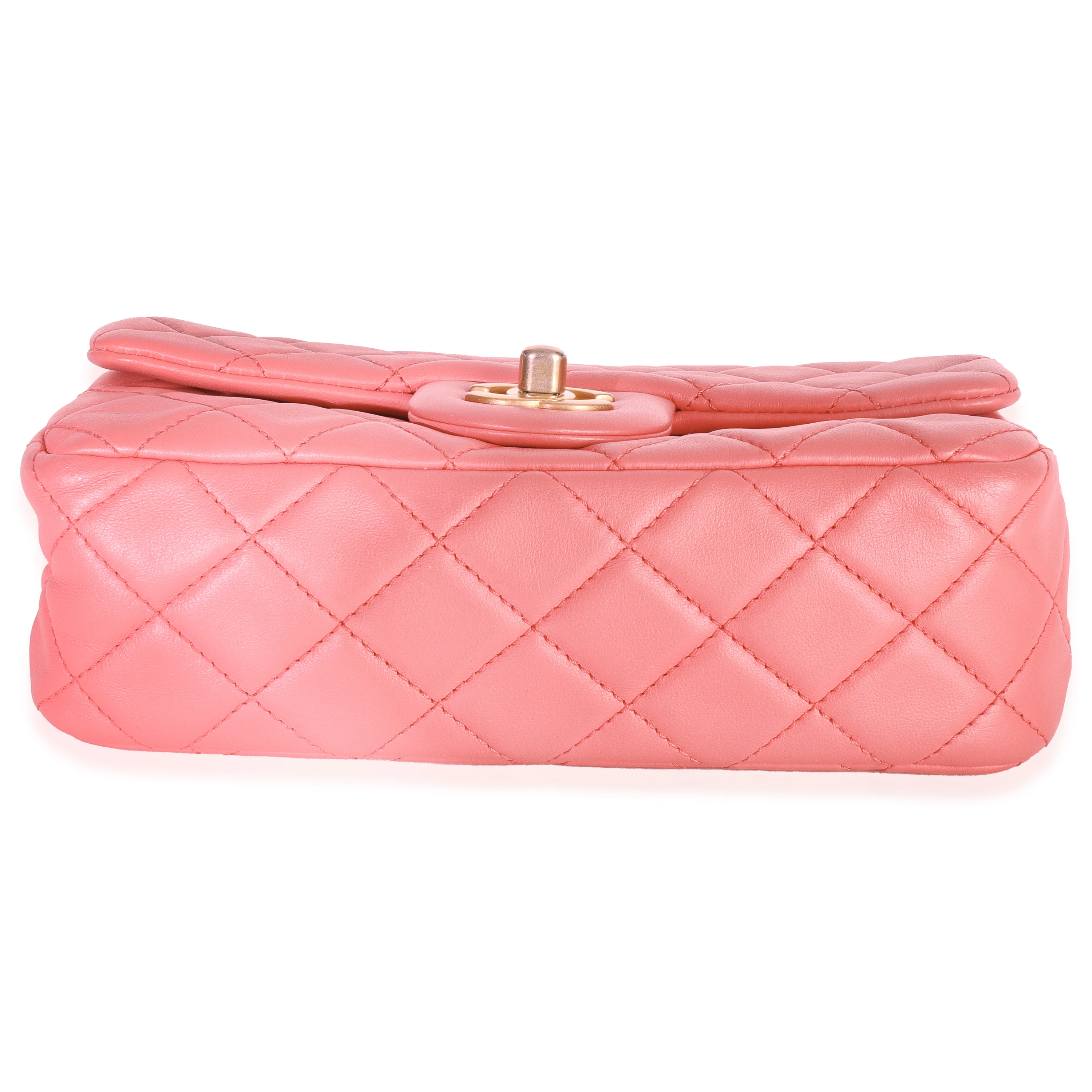 Pink Quilted Lambskin Pearl Crush Mini Rectangular Flap Bag - Image 5