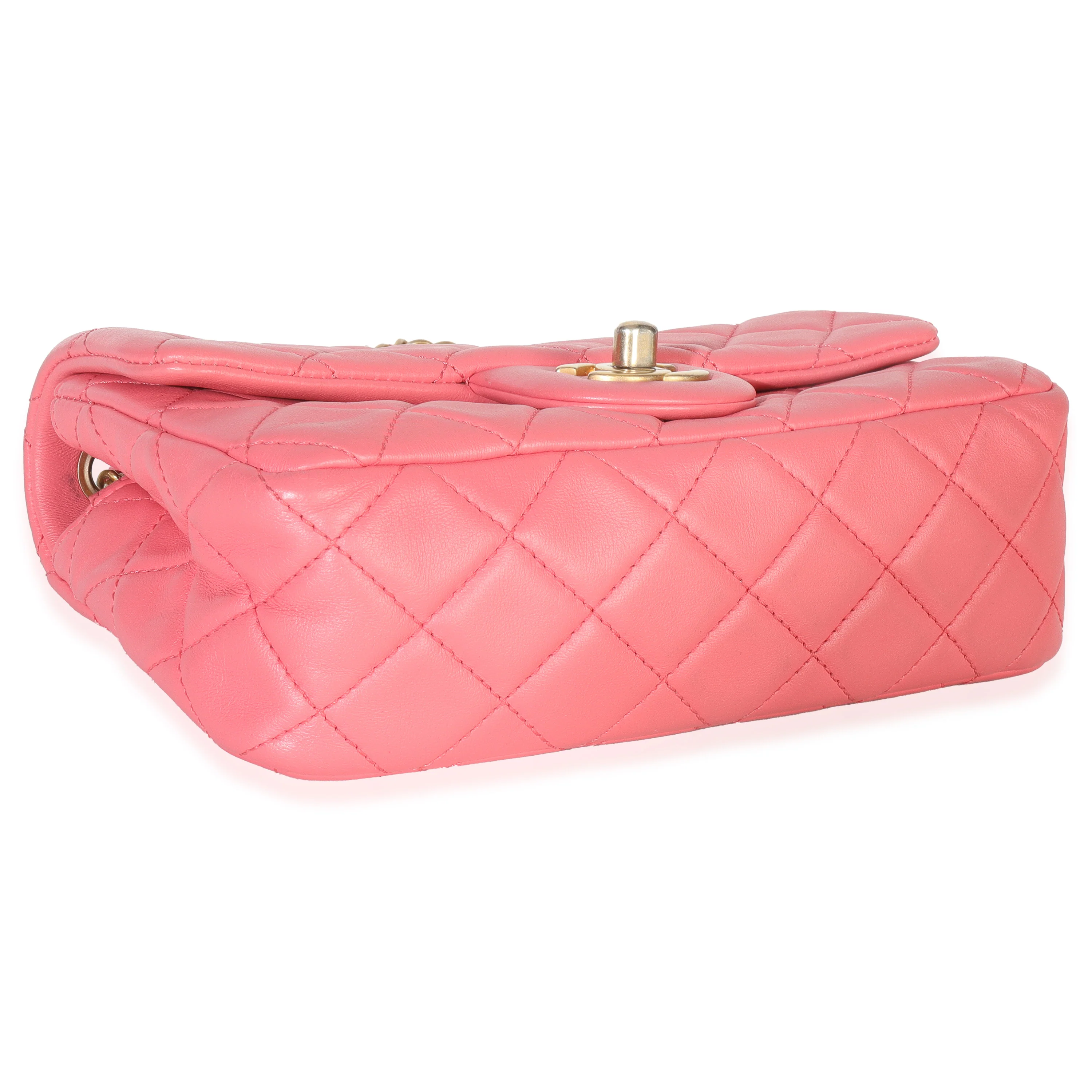 Pink Quilted Lambskin Pearl Crush Mini Rectangular Flap Bag - Image 6