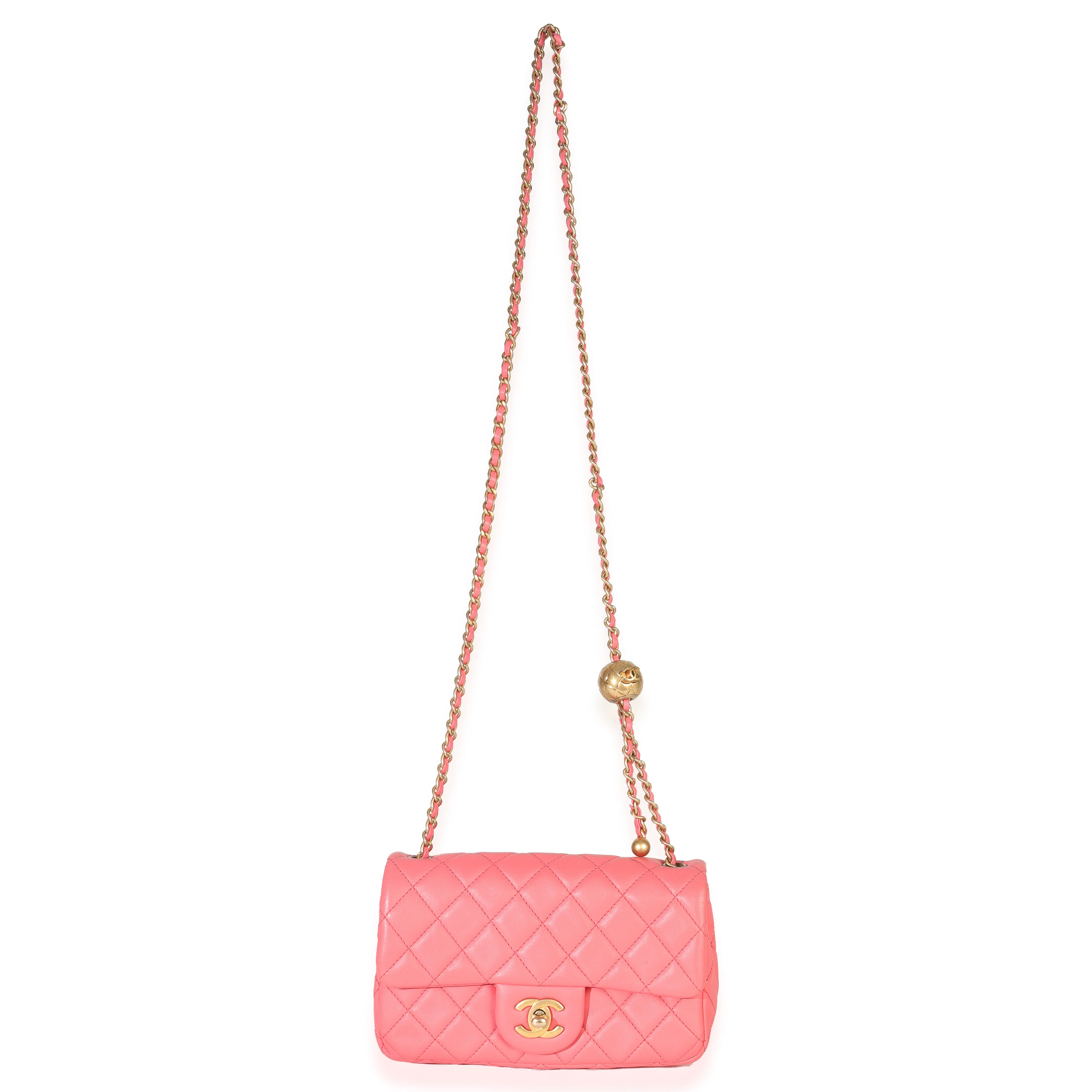 Pink Quilted Lambskin Pearl Crush Mini Rectangular Flap Bag - Image 8
