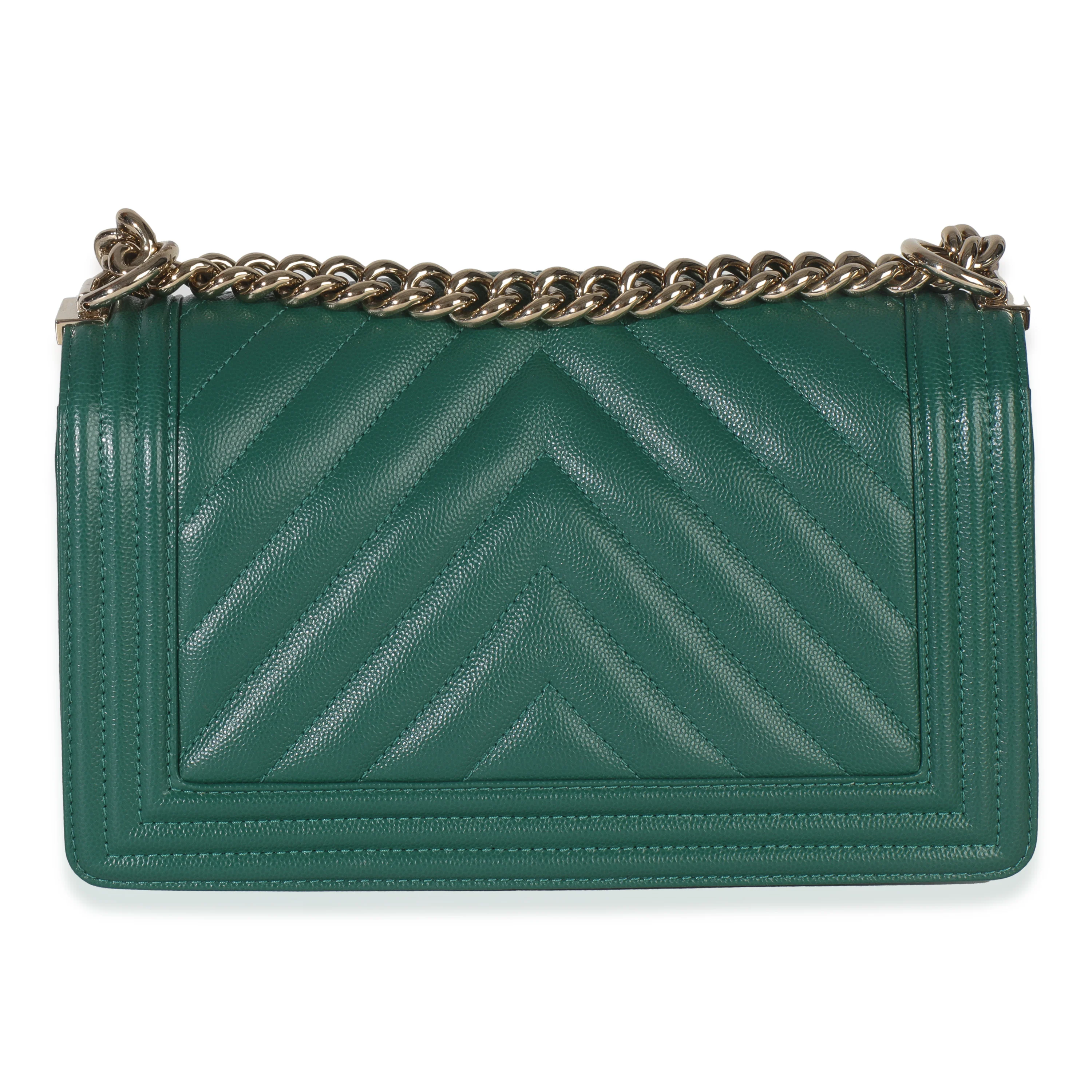 Dark Green Chevron Caviar Old Medium Boy Handbag - Image 4