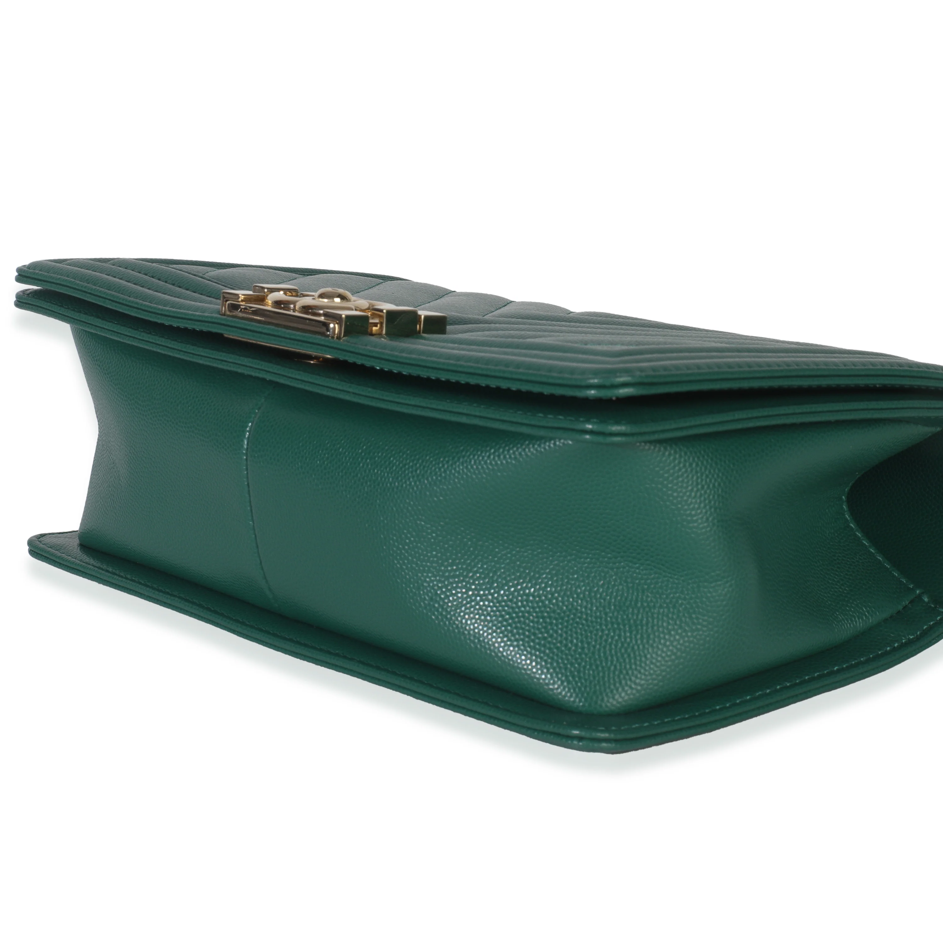 Dark Green Chevron Caviar Old Medium Boy Handbag - Image 7