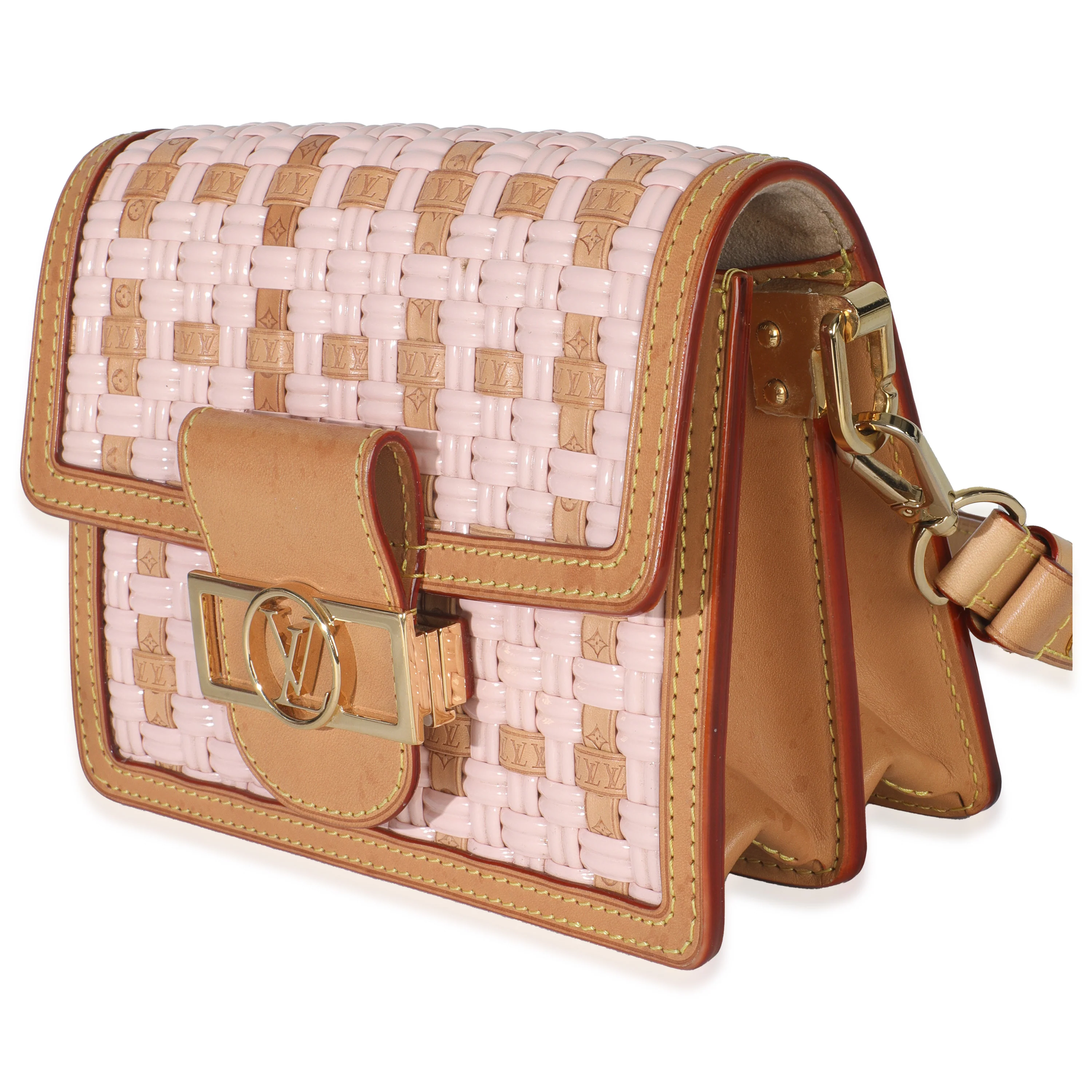 Pink Brown Leather Woven Dauphine PM - Image 2