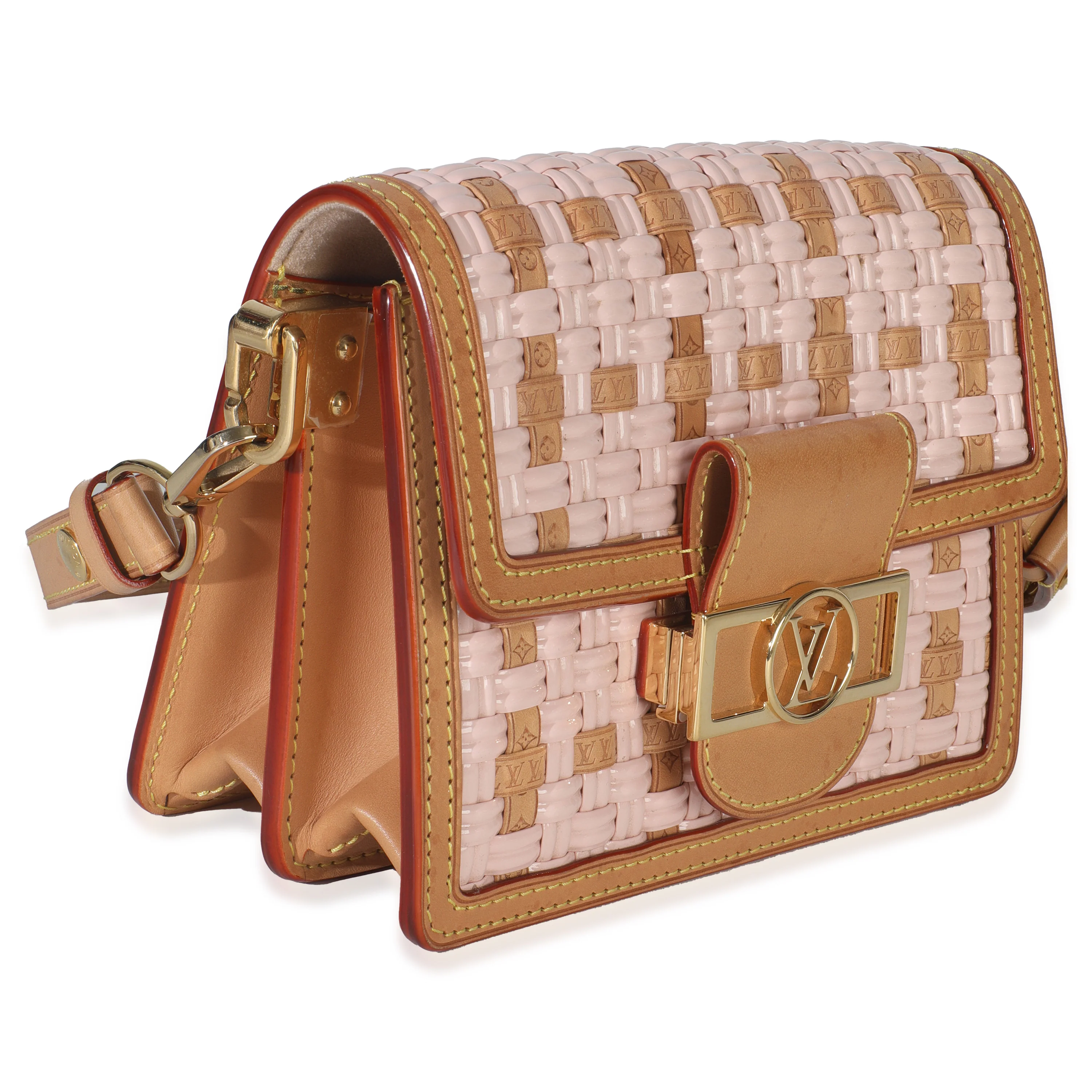 Pink Brown Leather Woven Dauphine PM - Image 3