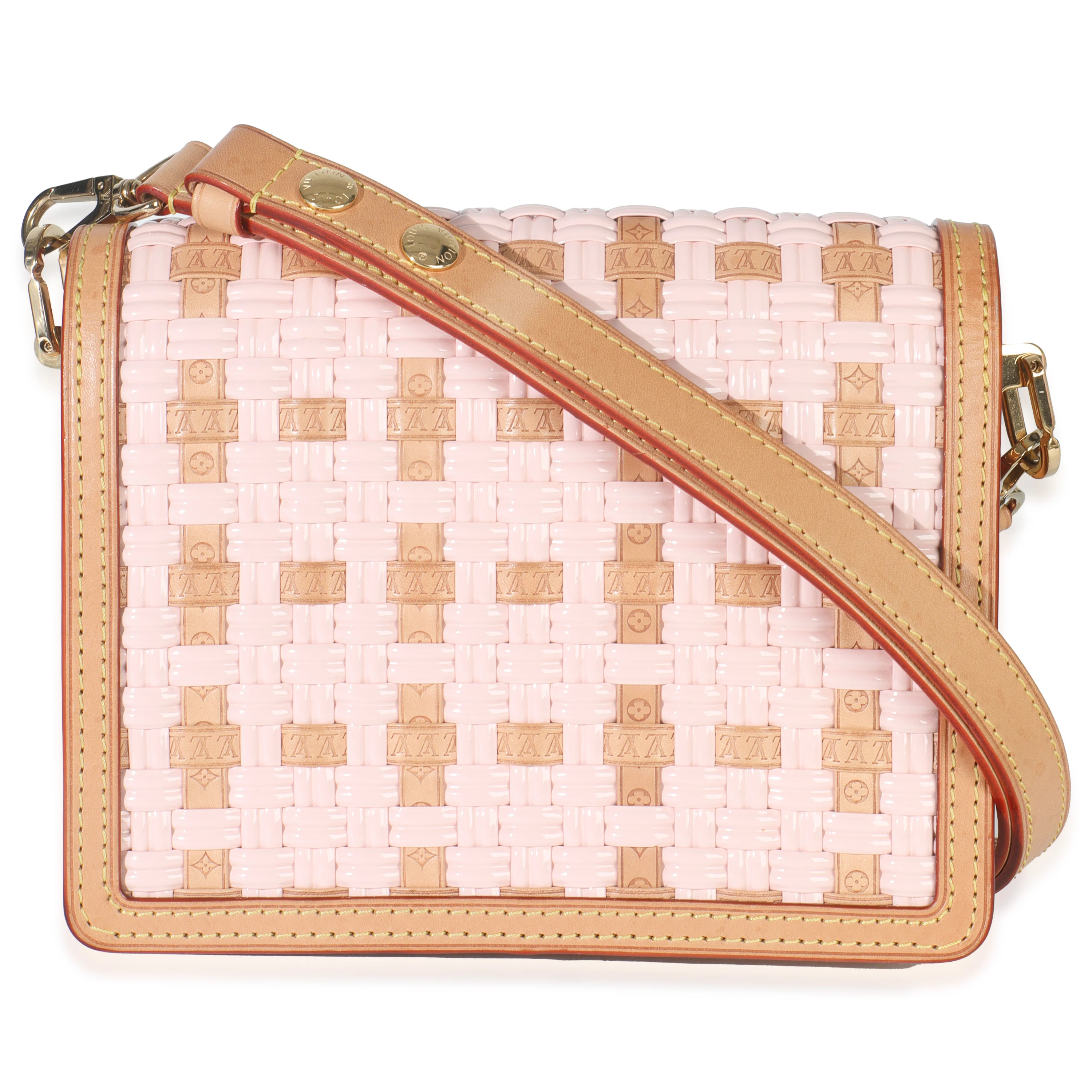 Pink Brown Leather Woven Dauphine PM - Image 4