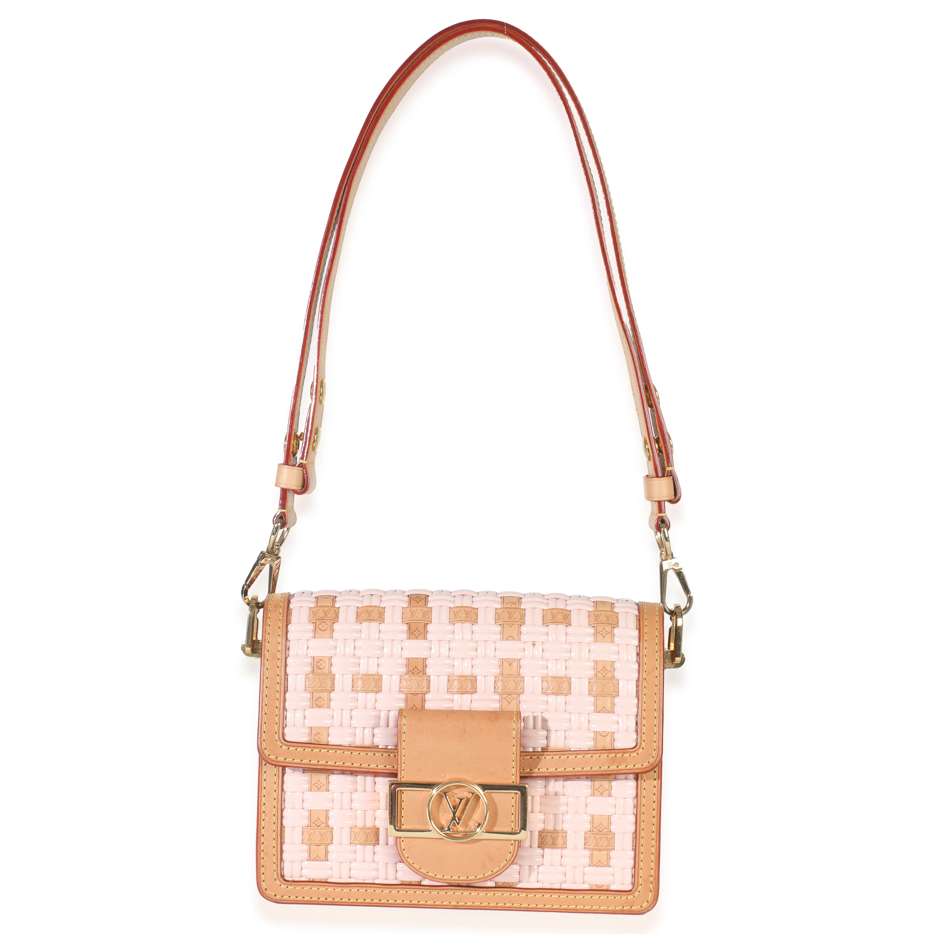 Pink Brown Leather Woven Dauphine PM - Image 8