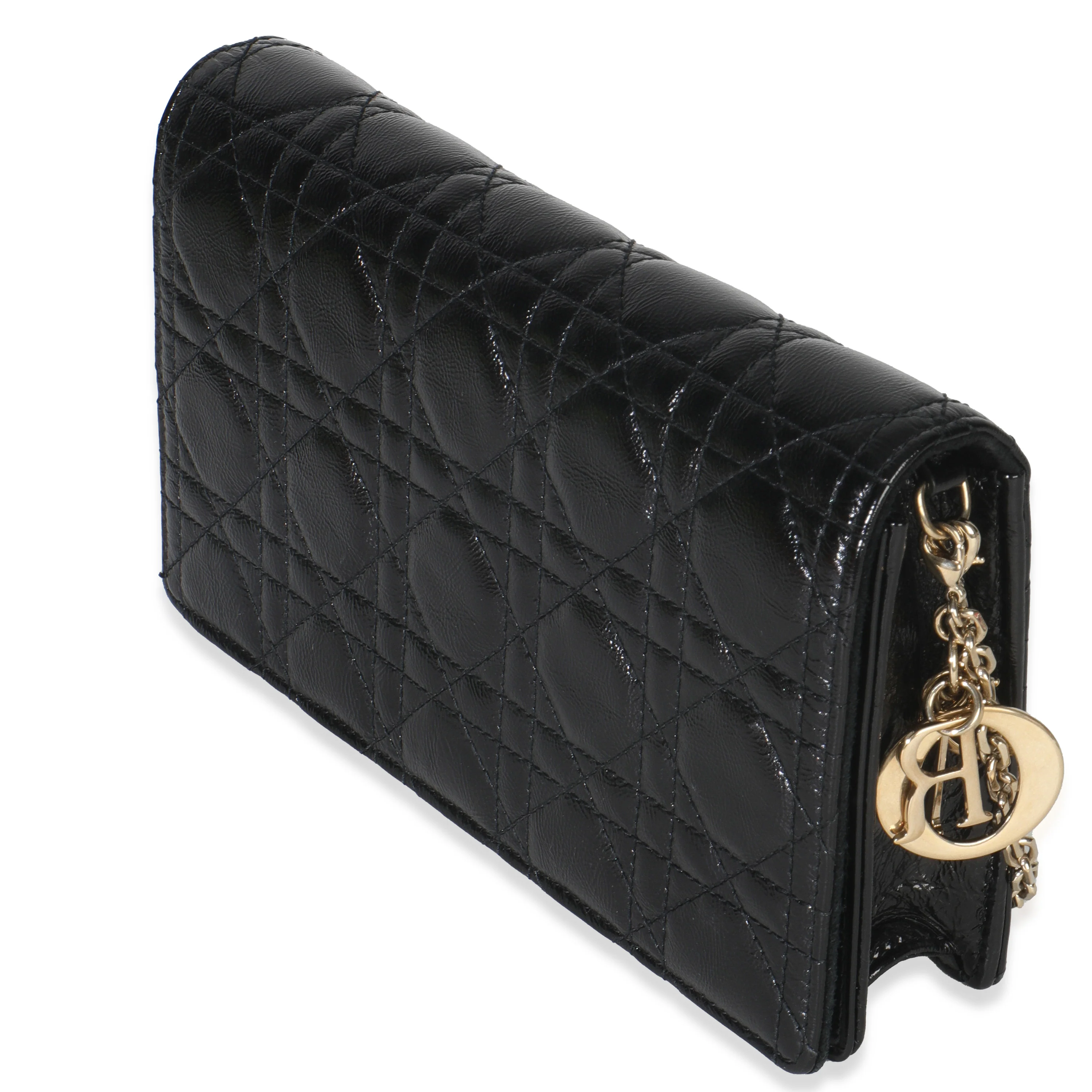 Black Distressed Calfskin Cannage Lady Dior Pouch - Image 2