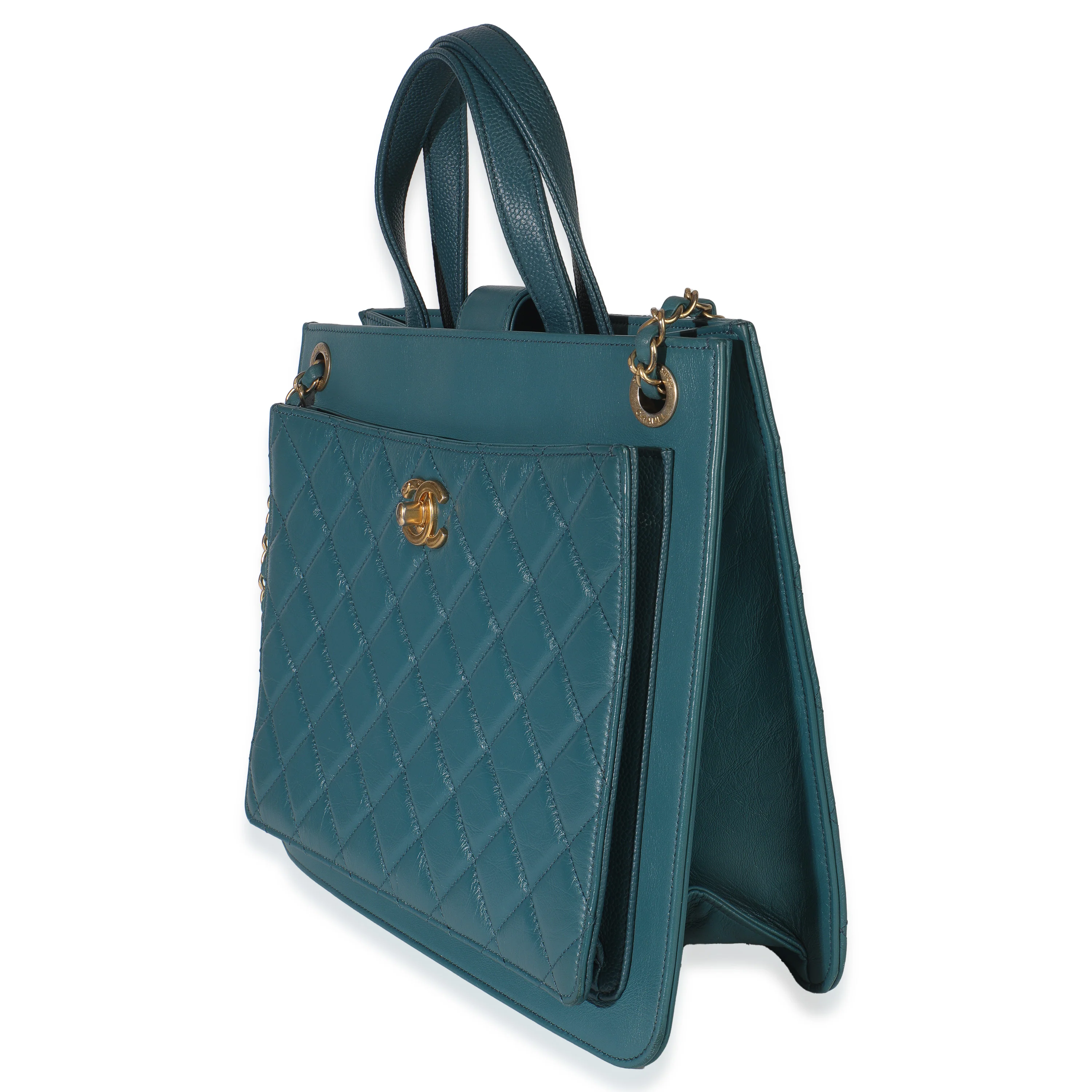 Teal Quilted Calfskin Large Business Affinity Shopping Bag - Image 2