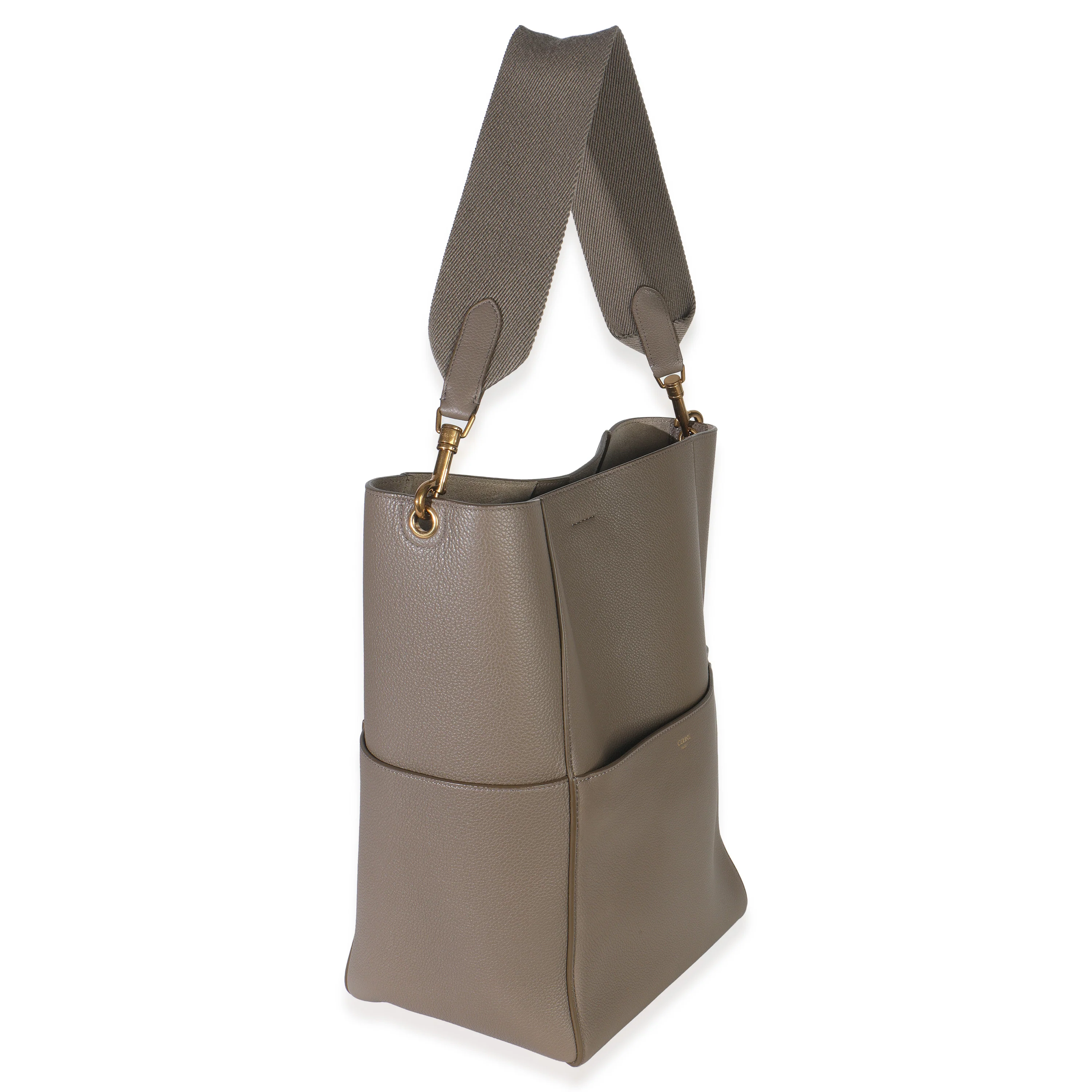 Taupe Soft Grained Calfskin Medium Sangle Bucket Bag - Image 3