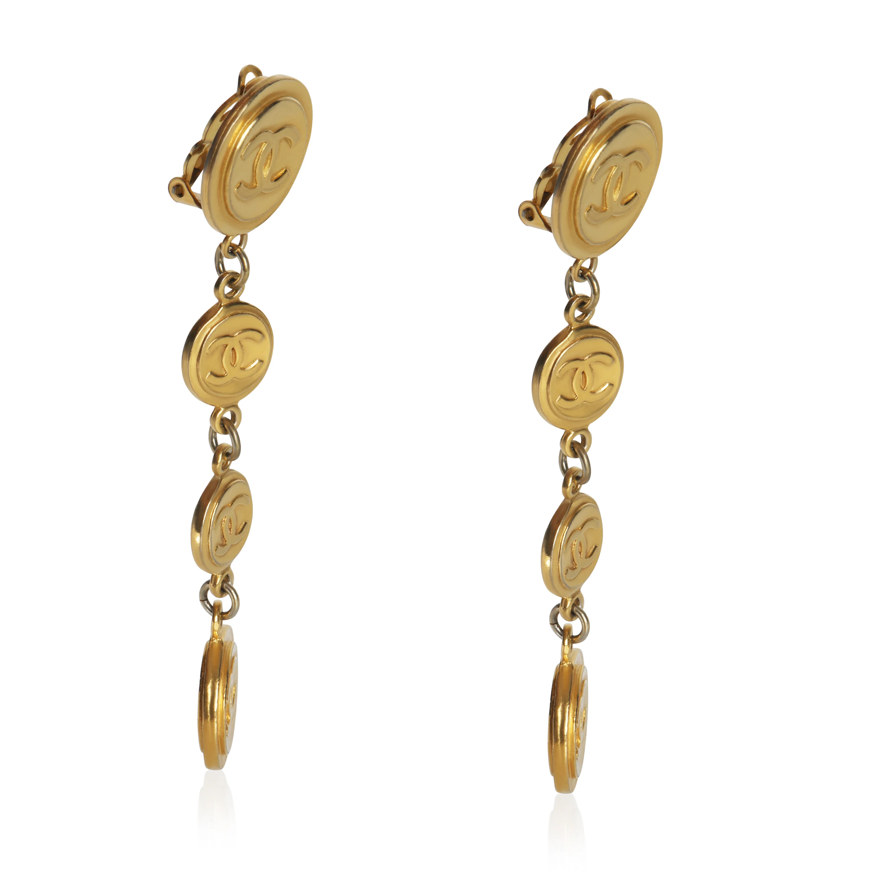 Gold-Plated Vintage CC Medallion Earrings - Image 2