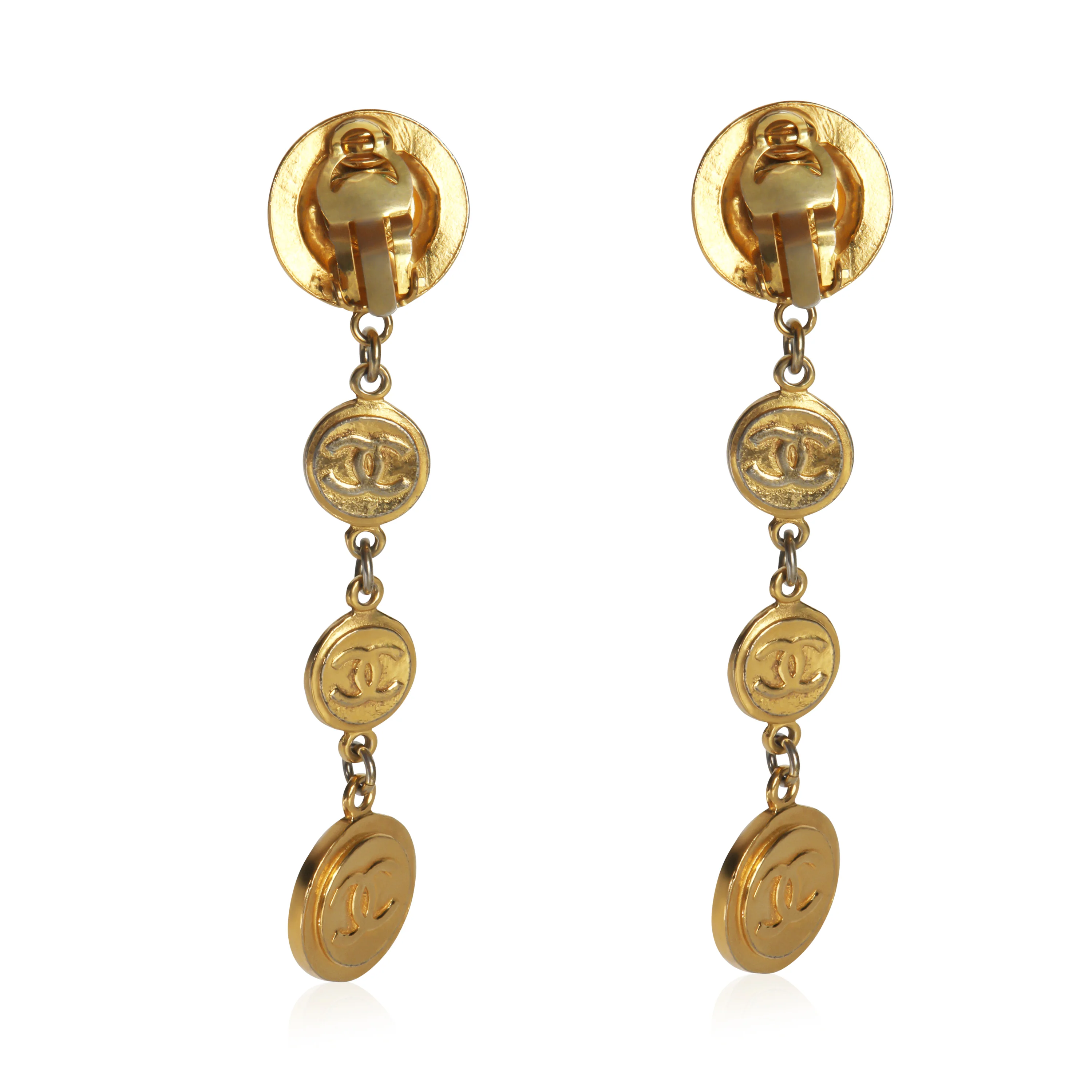 Gold-Plated Vintage CC Medallion Earrings - Image 3