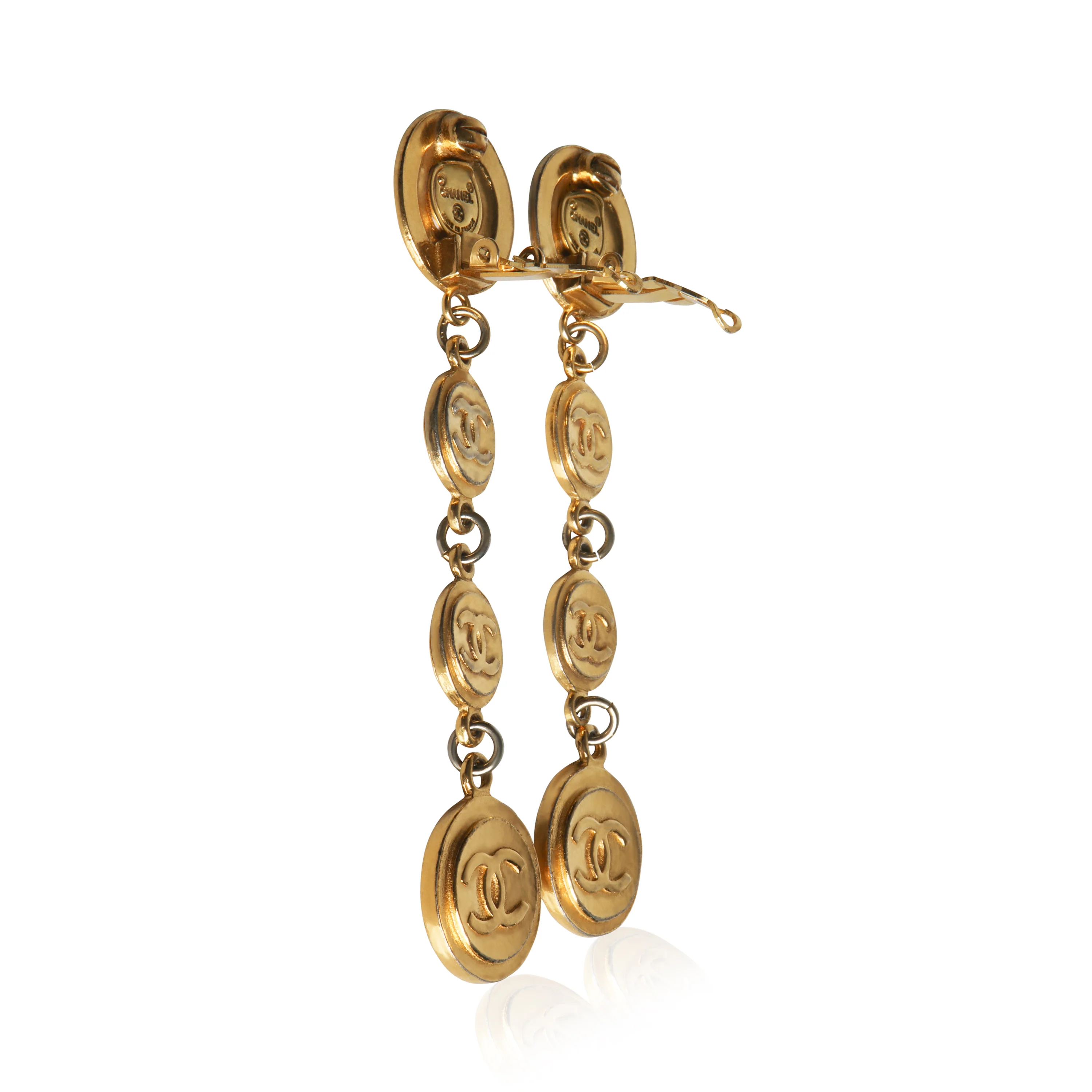 Gold-Plated Vintage CC Medallion Earrings - Image 4