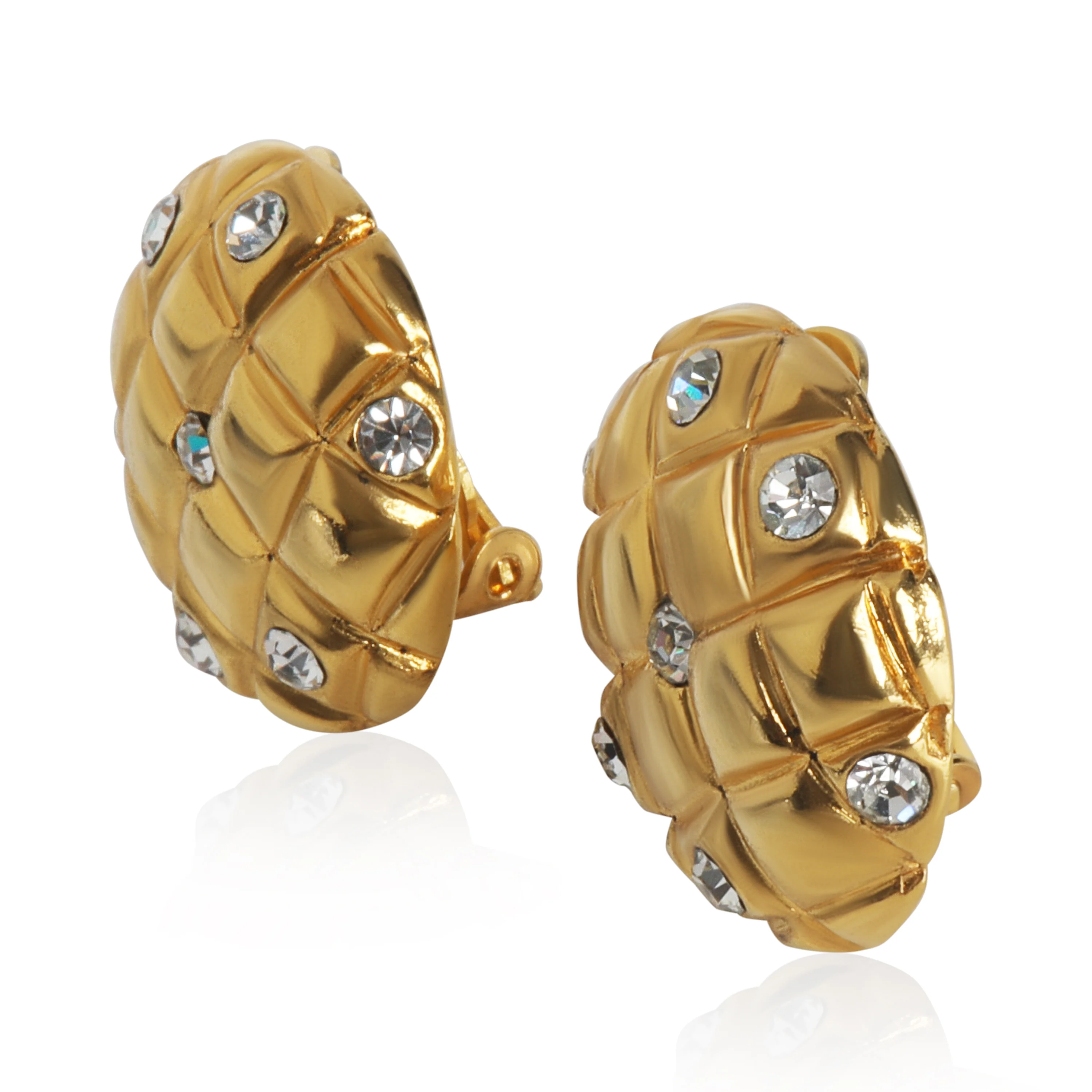 Gold-Plated  Vintage Quilted Earrings - Image 2