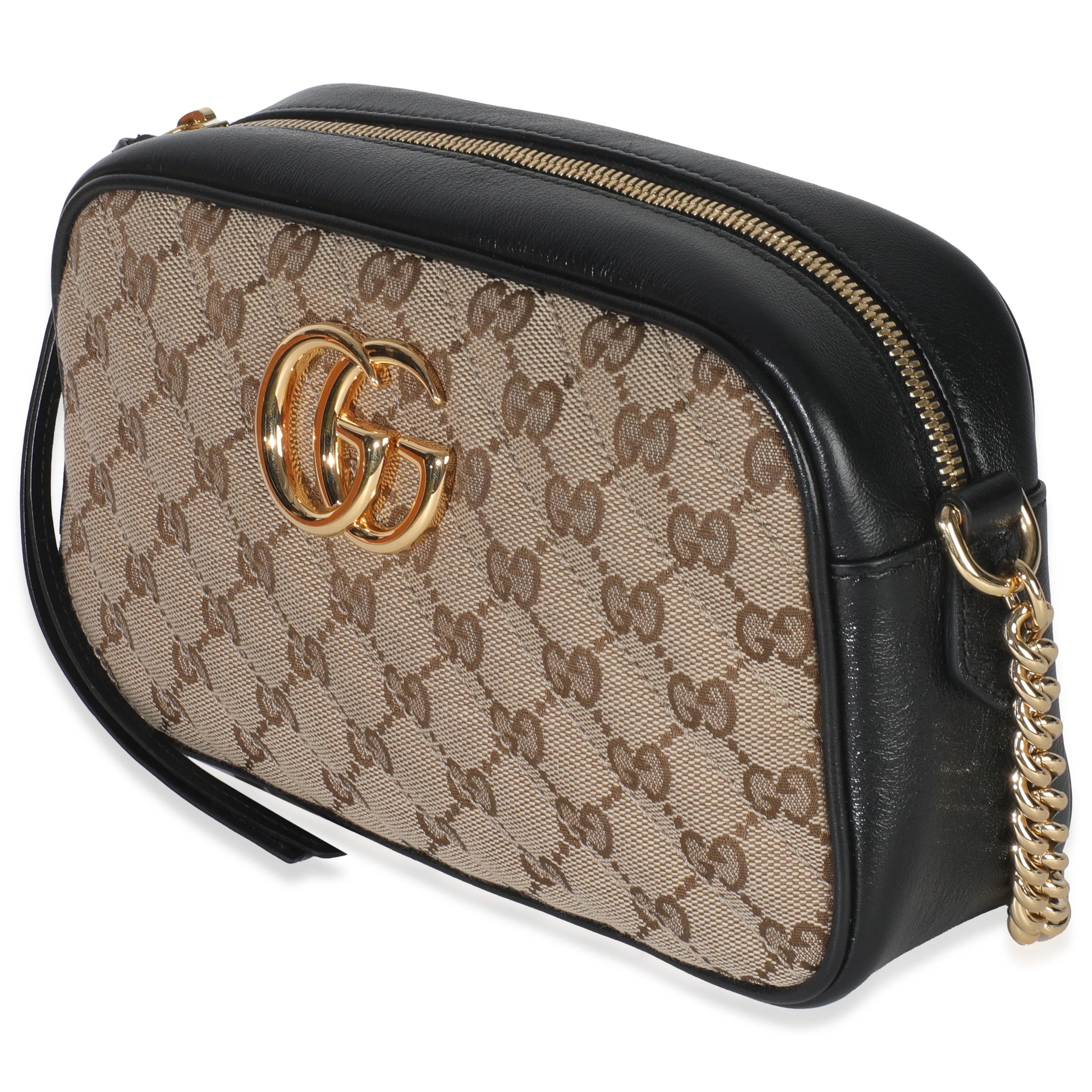 Beige Black Matelasse Diagonal Small GG Marmont Chain Shoulder Bag - Image 2
