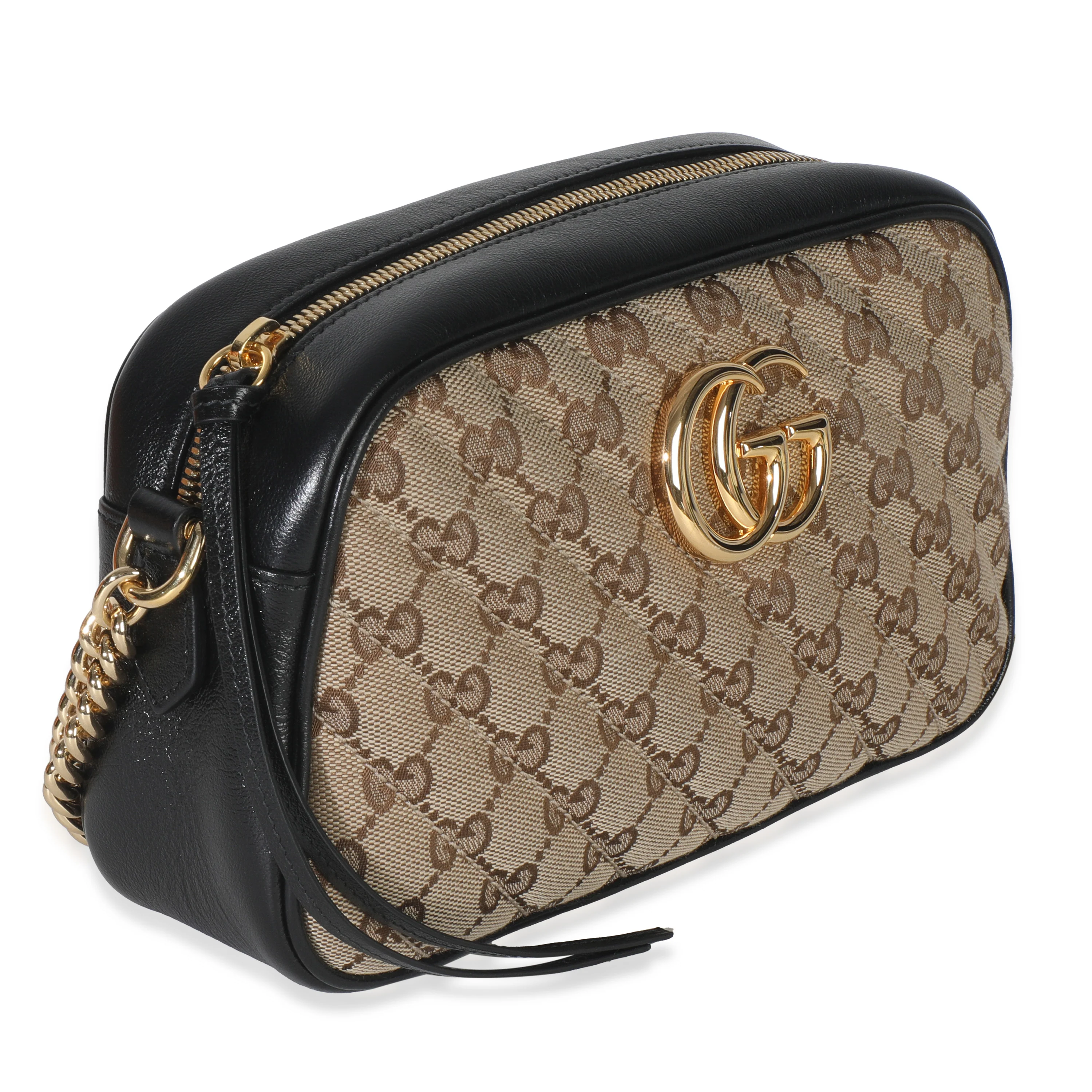 Beige Black Matelasse Diagonal Small GG Marmont Chain Shoulder Bag - Image 3