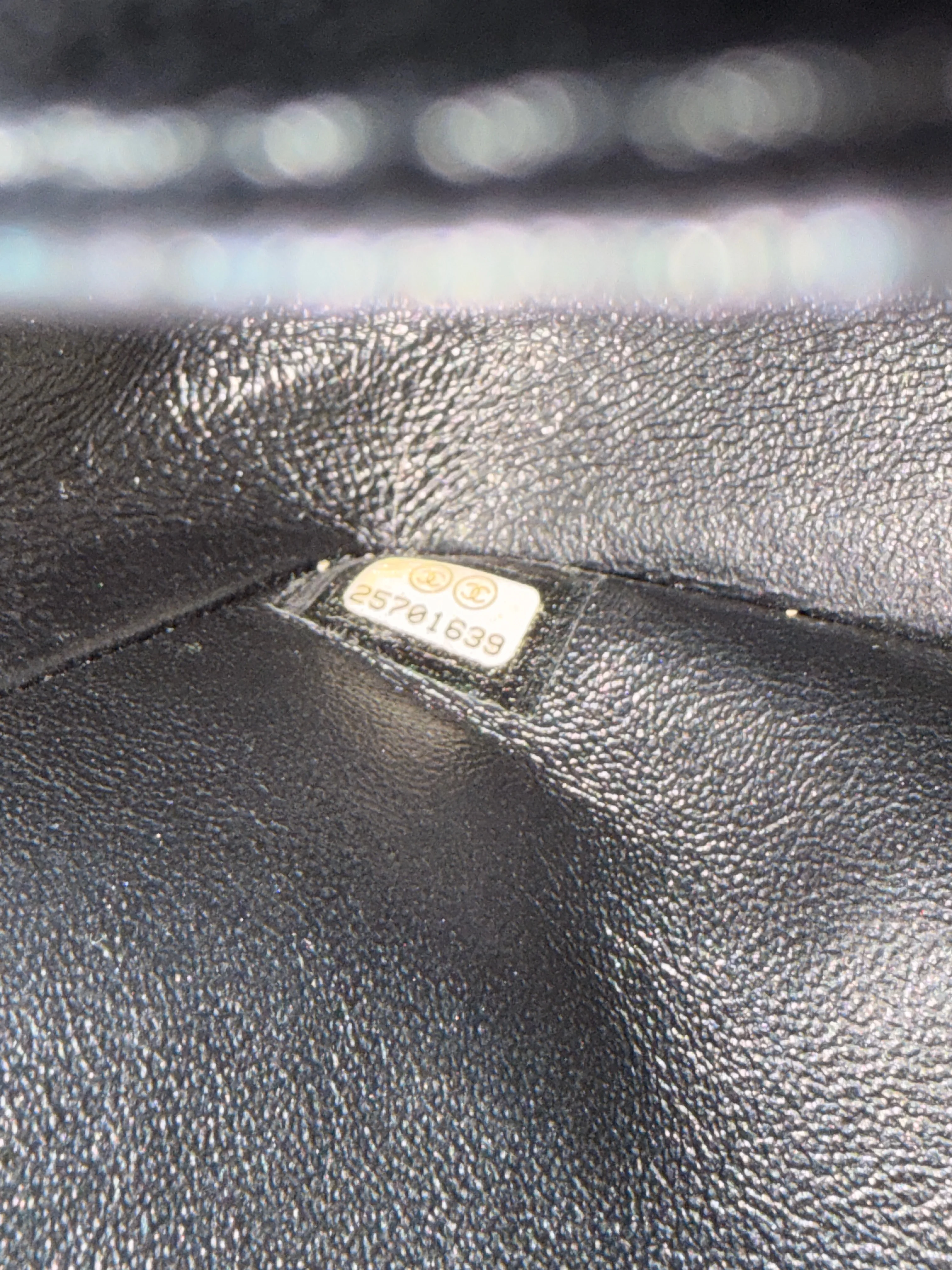 Black Metallic Chevron Crumpled Patent Small Classic Double Flap Bag - Image 11