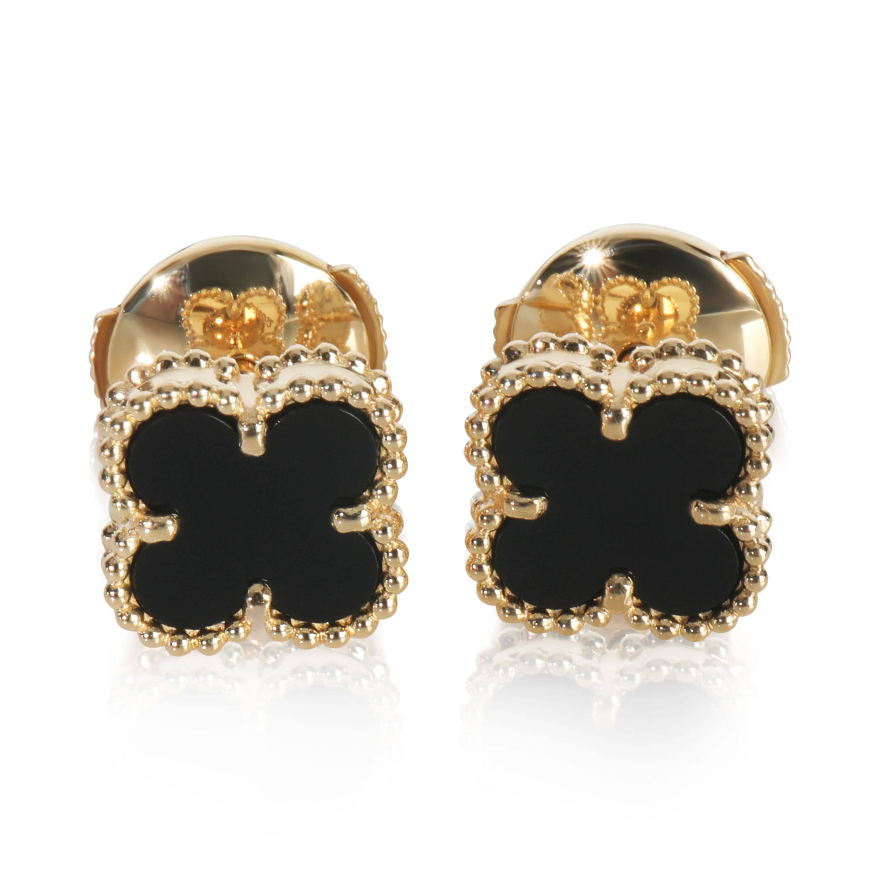Yellow Gold Onyx Sweet Alhambra Earrings