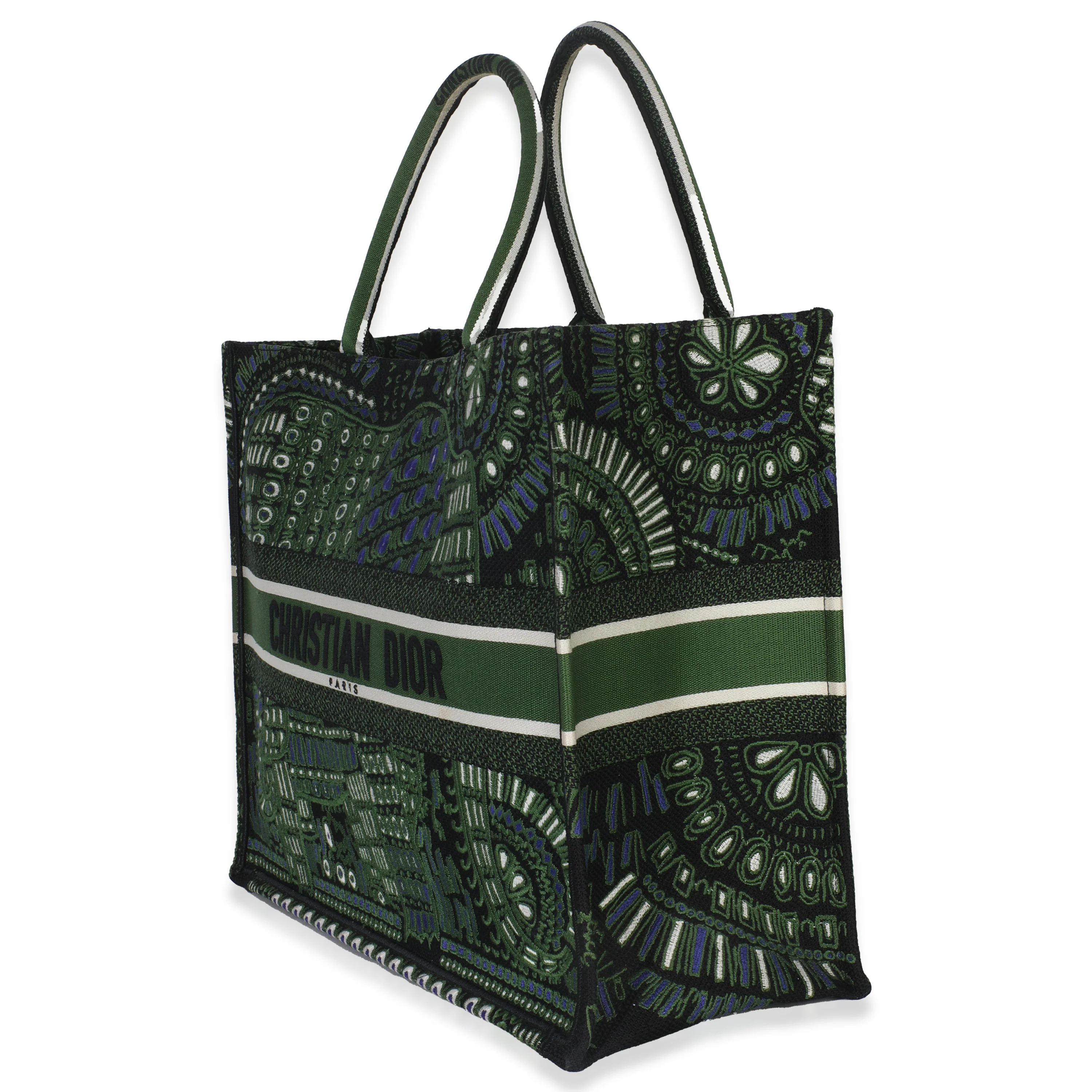 Green Canvas Embroidered Animals Elephant Large Book Tote - Image 2