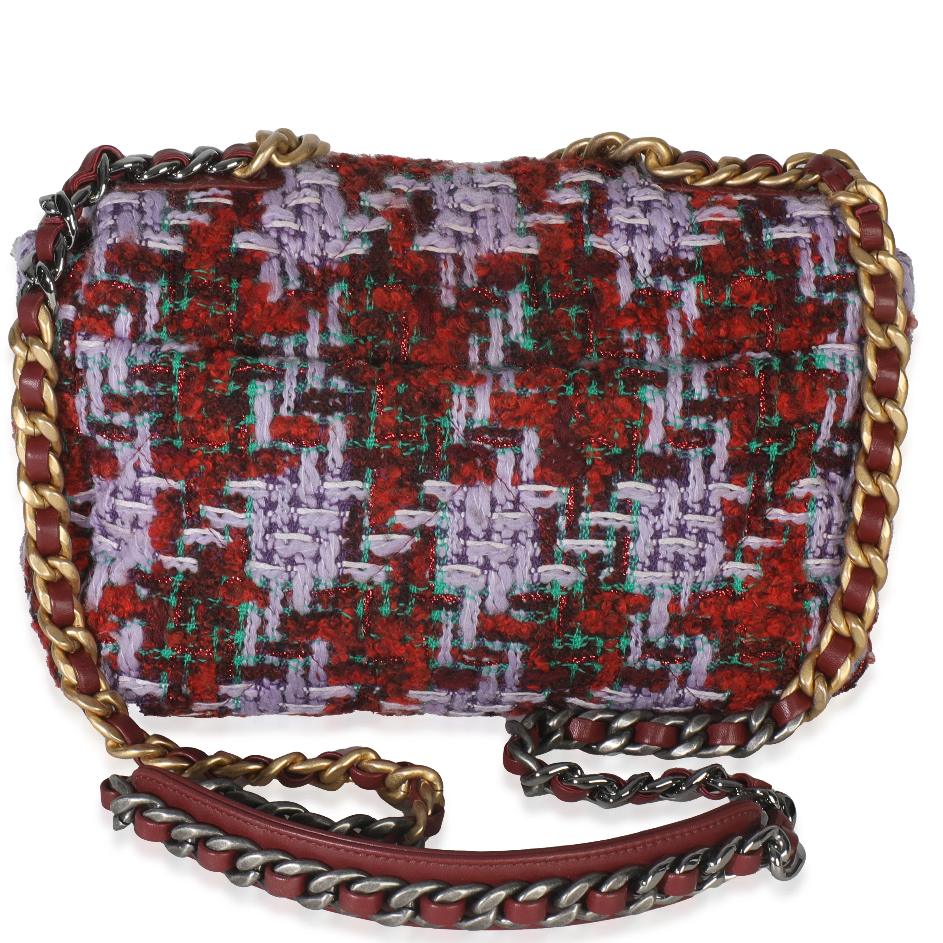 Purple Red Quilted Tweed Small Chanel 19 Flap Bag - Image 4