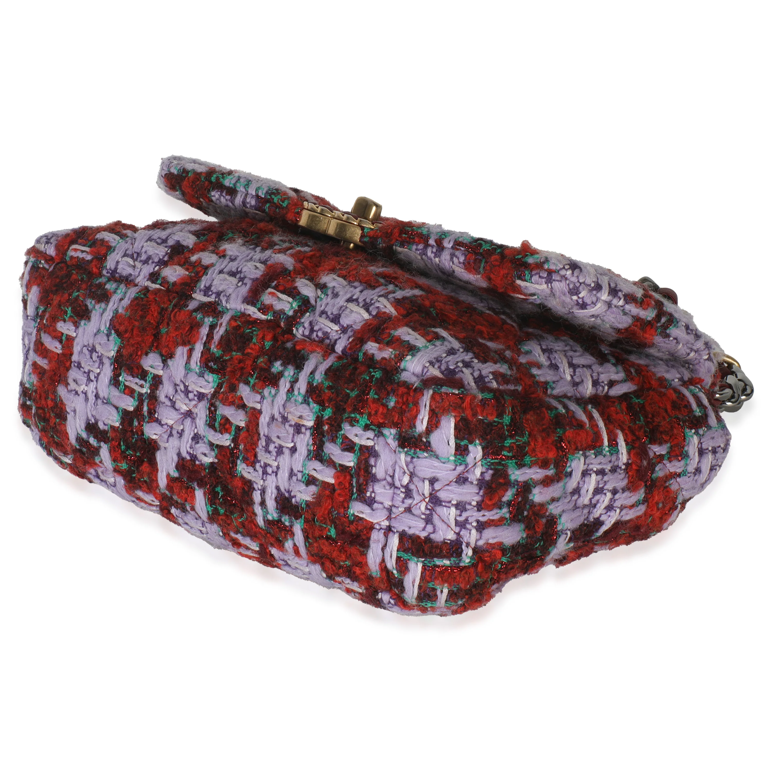 Purple Red Quilted Tweed Small Chanel 19 Flap Bag - Image 7