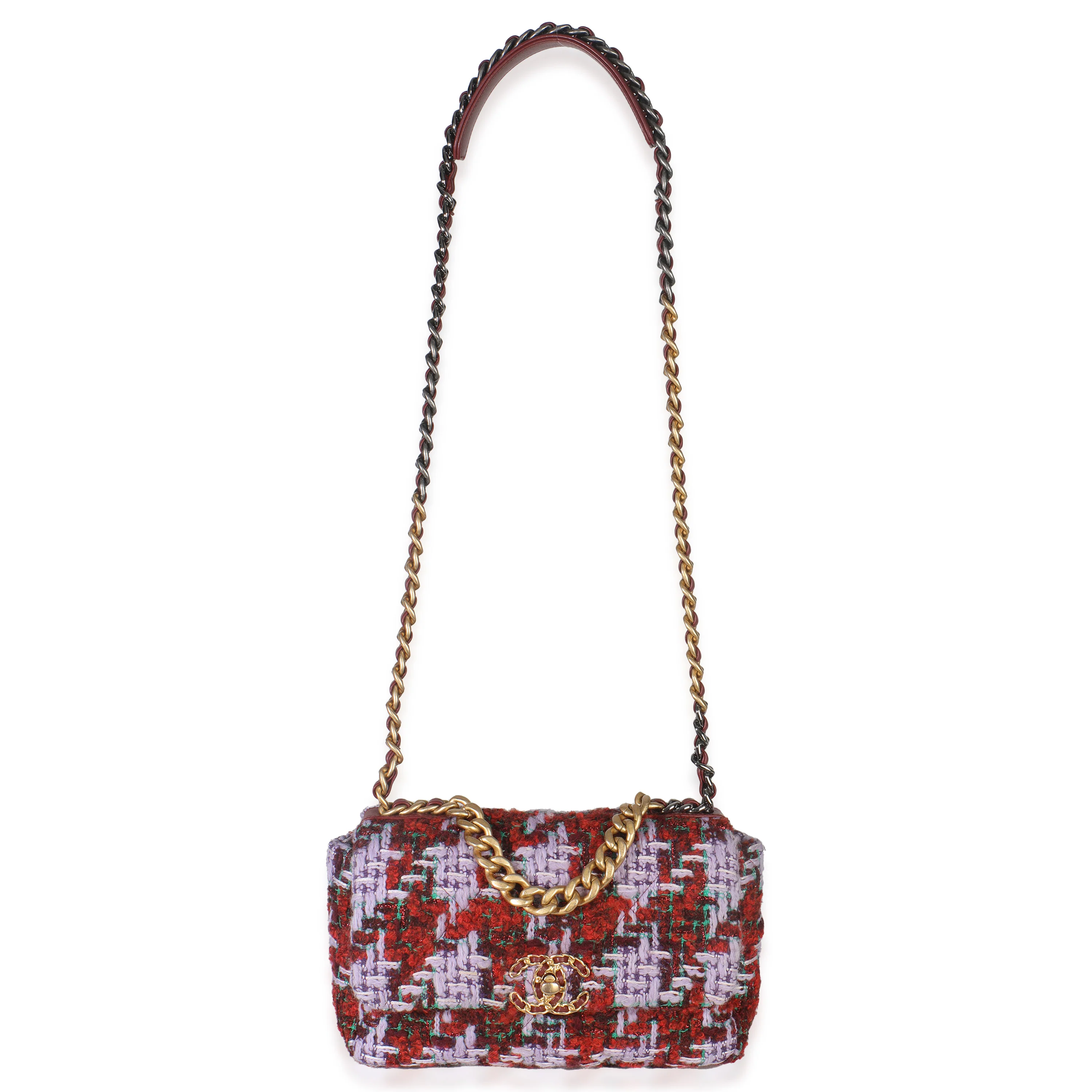 Purple Red Quilted Tweed Small Chanel 19 Flap Bag - Image 8